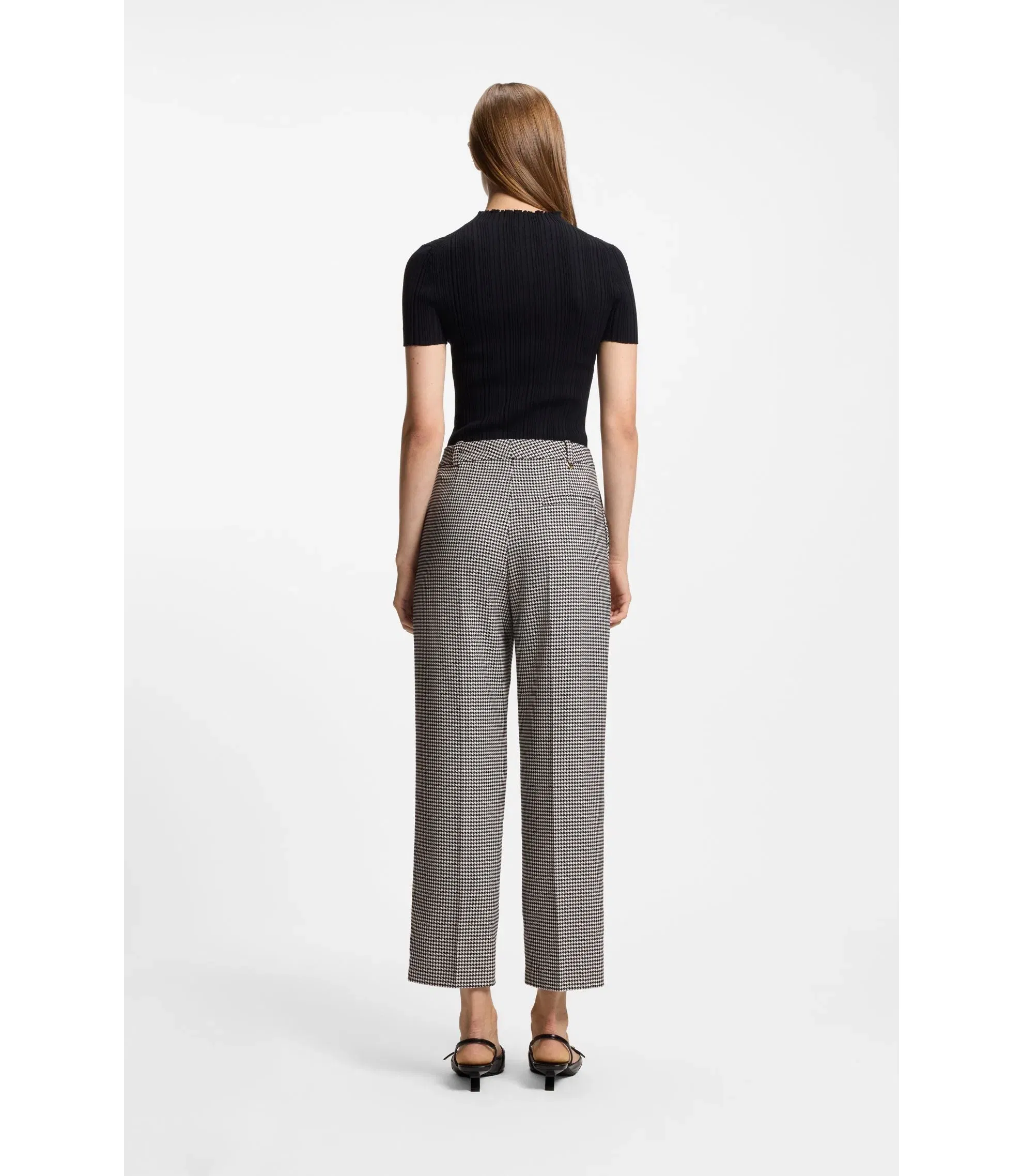 Hugo Houndstooth Straight Leg Trousers In Stretch Fabric Patterned Women's