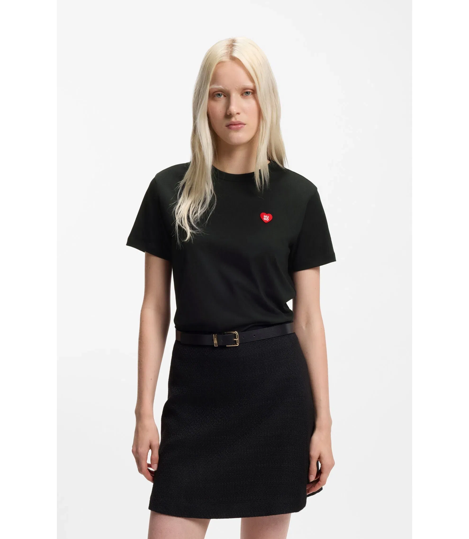 Hugo Heart Logo T-Shirt In Cotton Jersey Black Women's