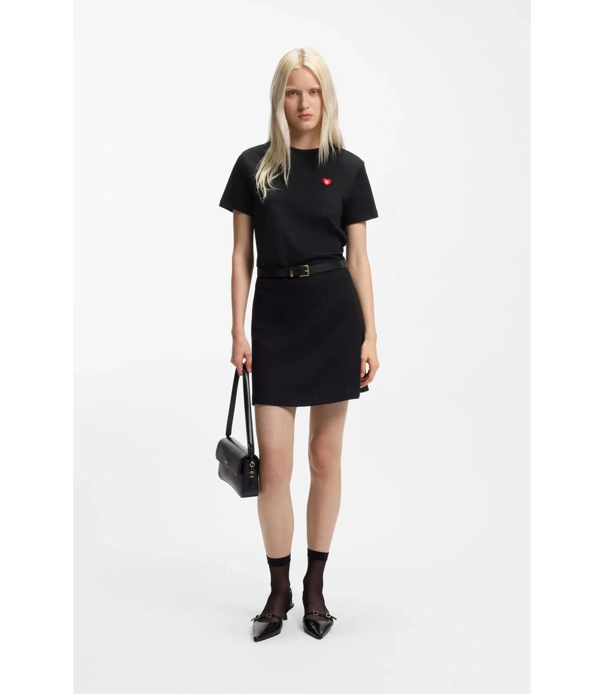 Hugo Heart Logo T-Shirt In Cotton Jersey Black Women's