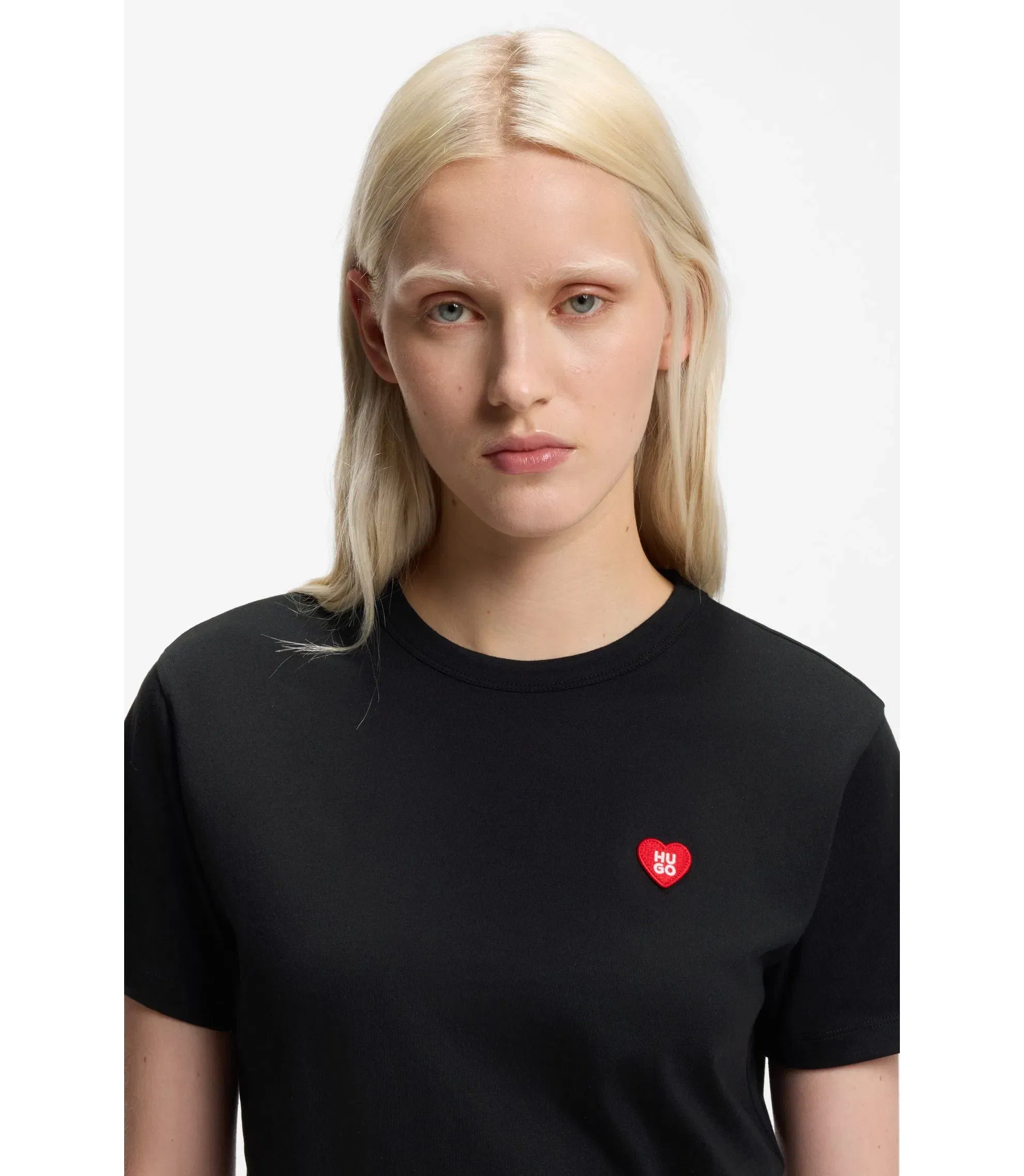 Hugo Heart Logo T-Shirt In Cotton Jersey Black Women's