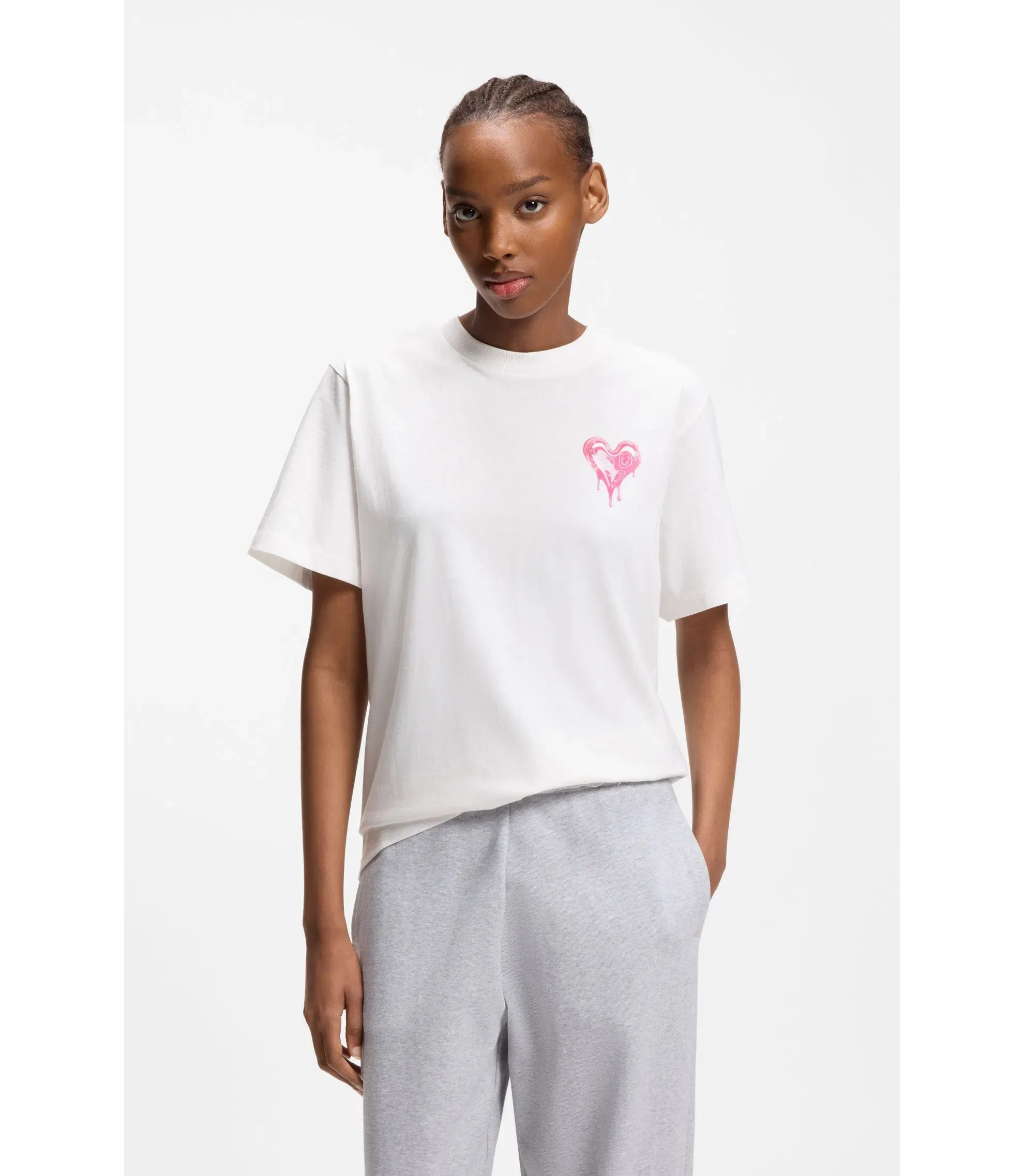 Hugo Heart Artwork T-Shirt In Cotton Jersey White Women's