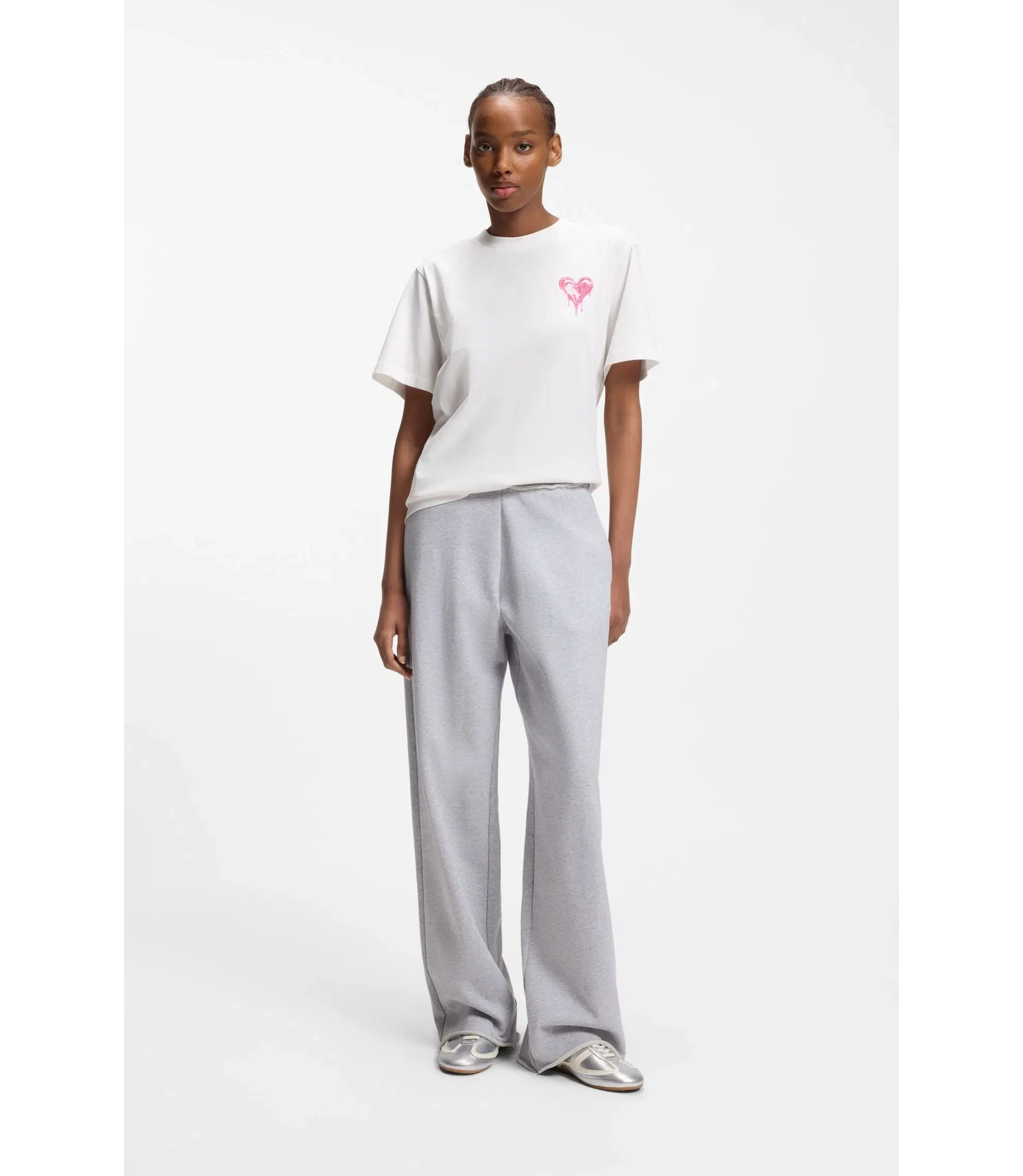 Hugo Heart Artwork T-Shirt In Cotton Jersey White Women's