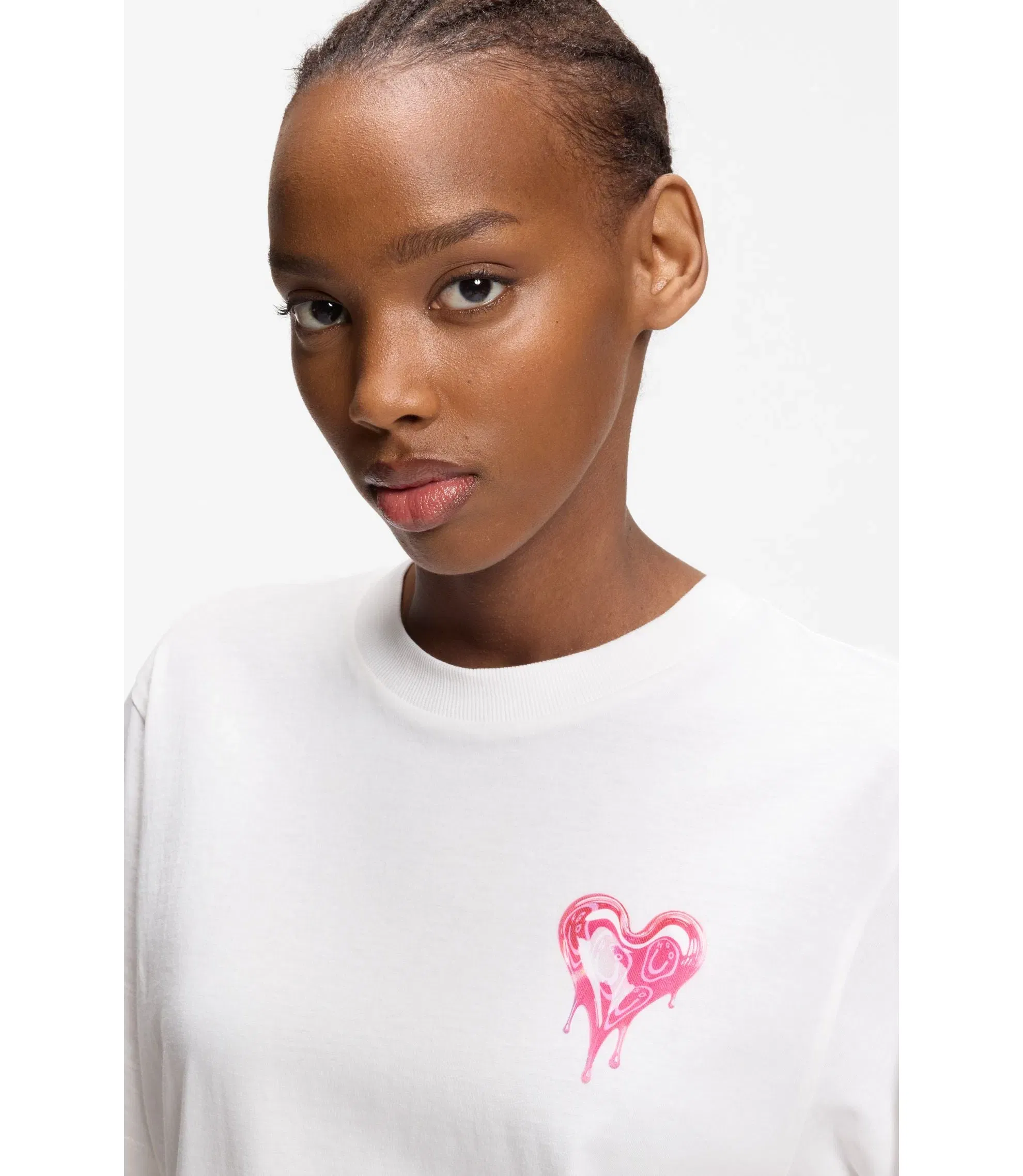Hugo Heart Artwork T-Shirt In Cotton Jersey White Women's