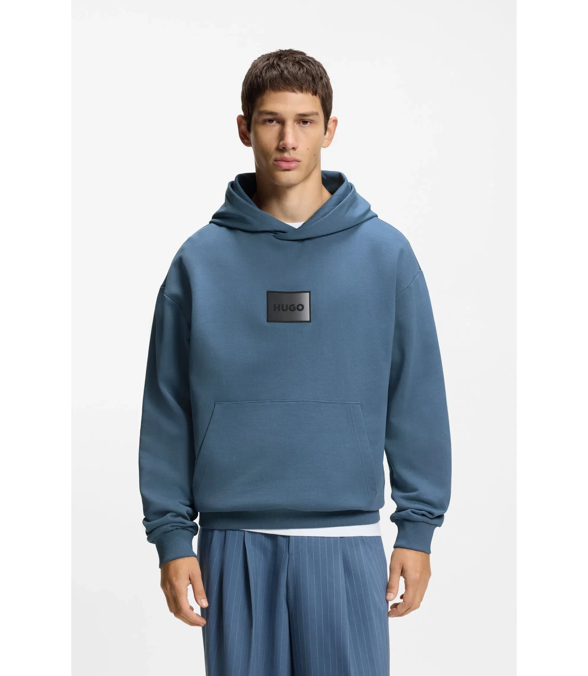 Hugo Gradient Logo Hoodie In Cotton Terry Light Blue