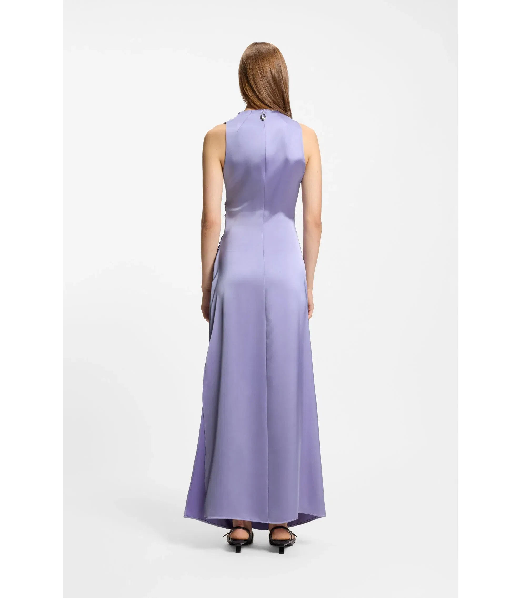 Hugo Gathered Detail Maxi Dress In Satin Purple Women's
