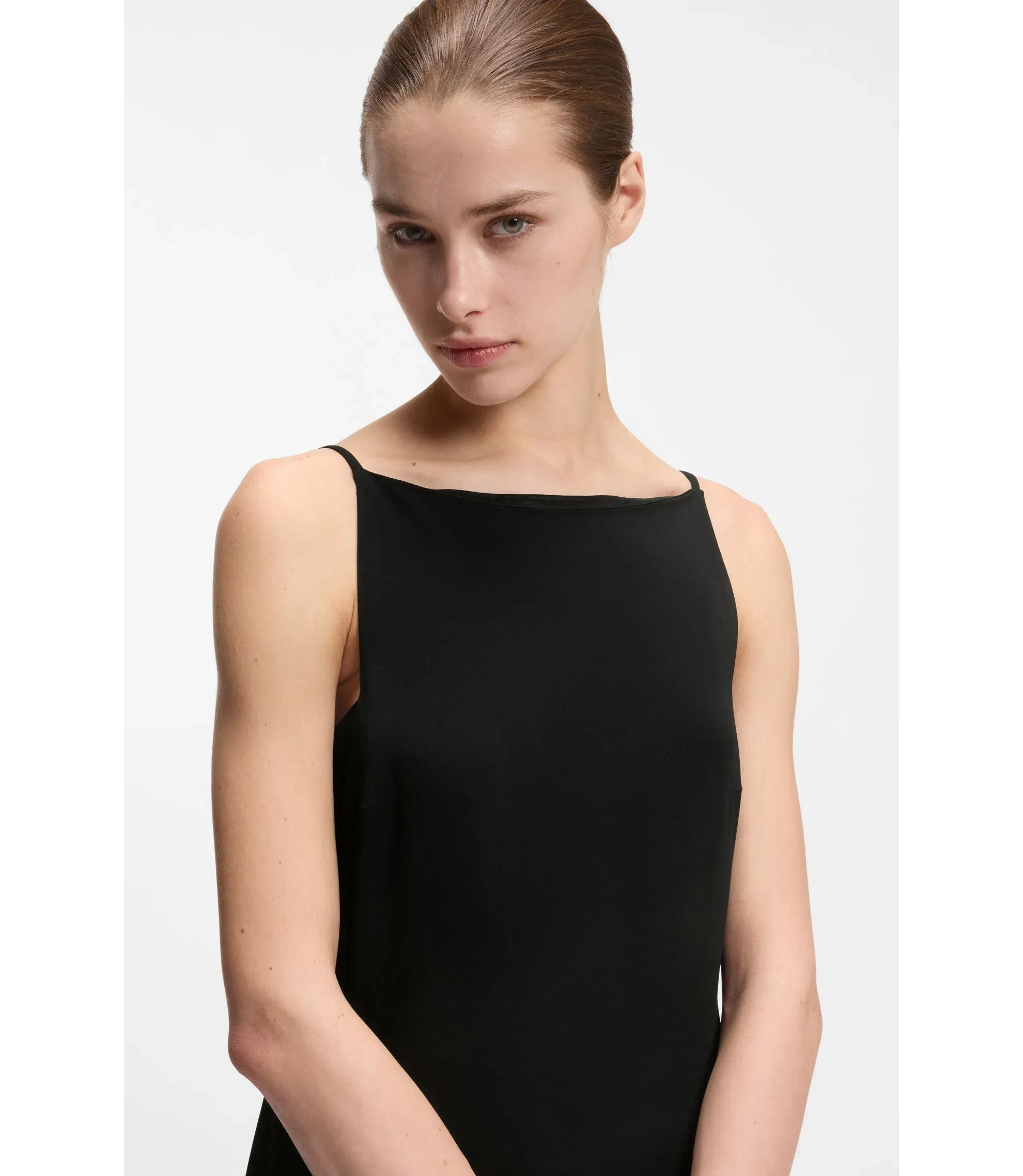 Hugo Front Pleat Dress With Balloon Skirt Black Women's