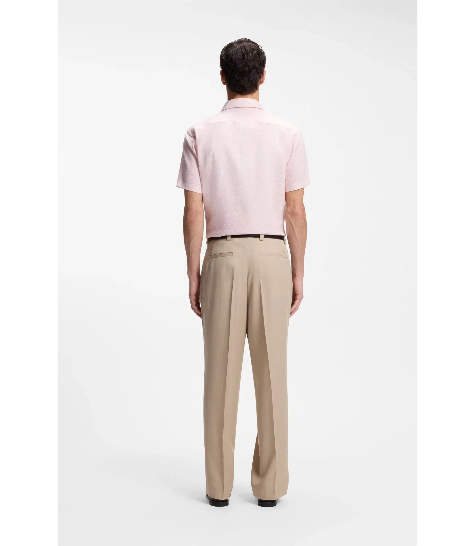 Boss Floral Print Slim Fit Shirt In Stretch Linen Light Pink