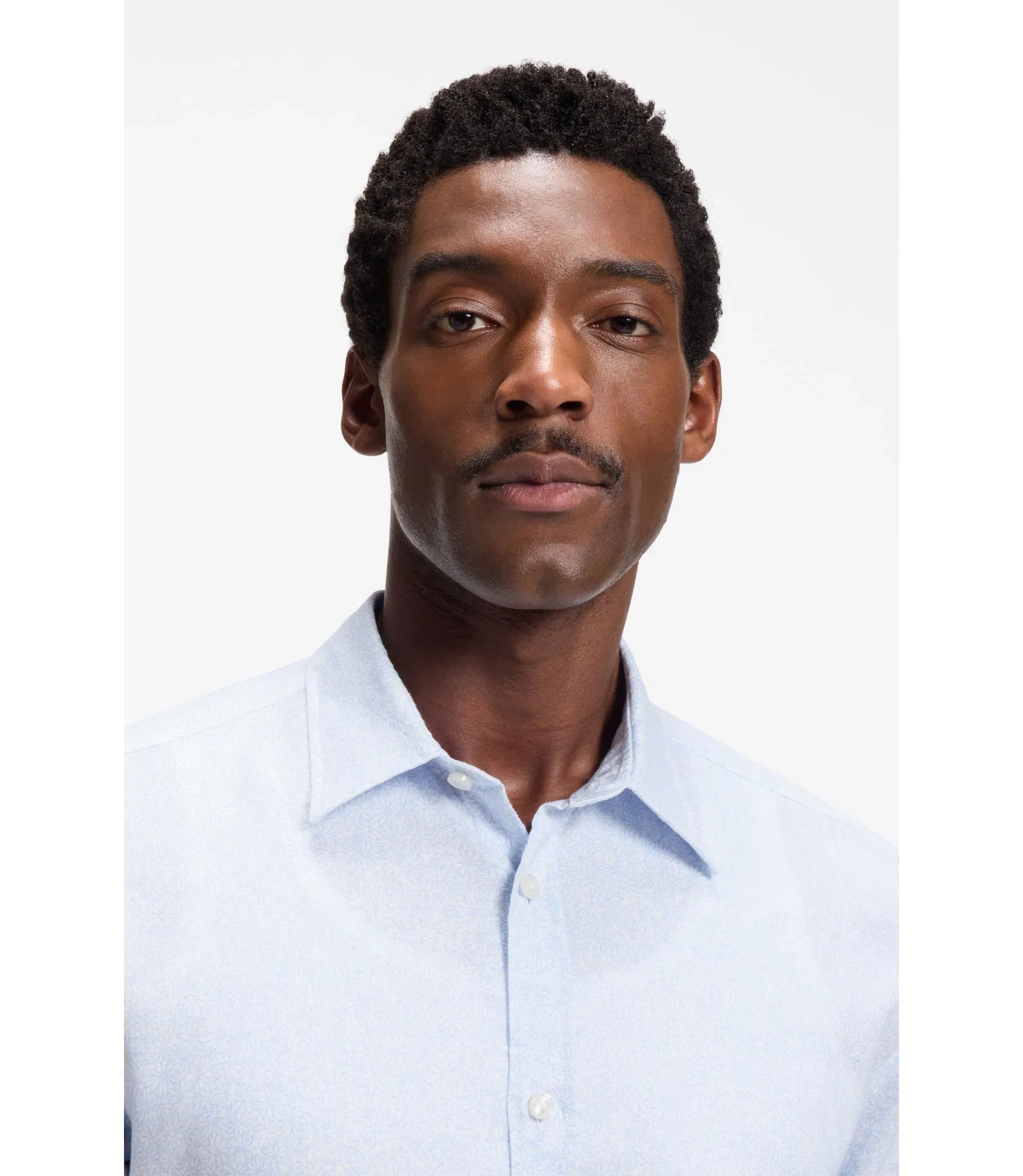 Boss Floral Print Slim Fit Shirt In Stretch Linen Light Blue