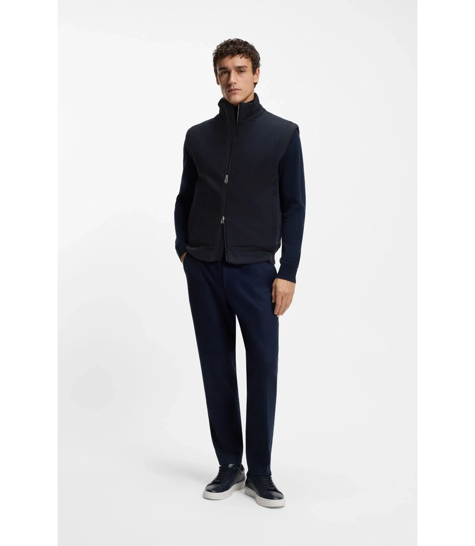 Boss Flannel Gilet With Ribbed Trims Dark Blue