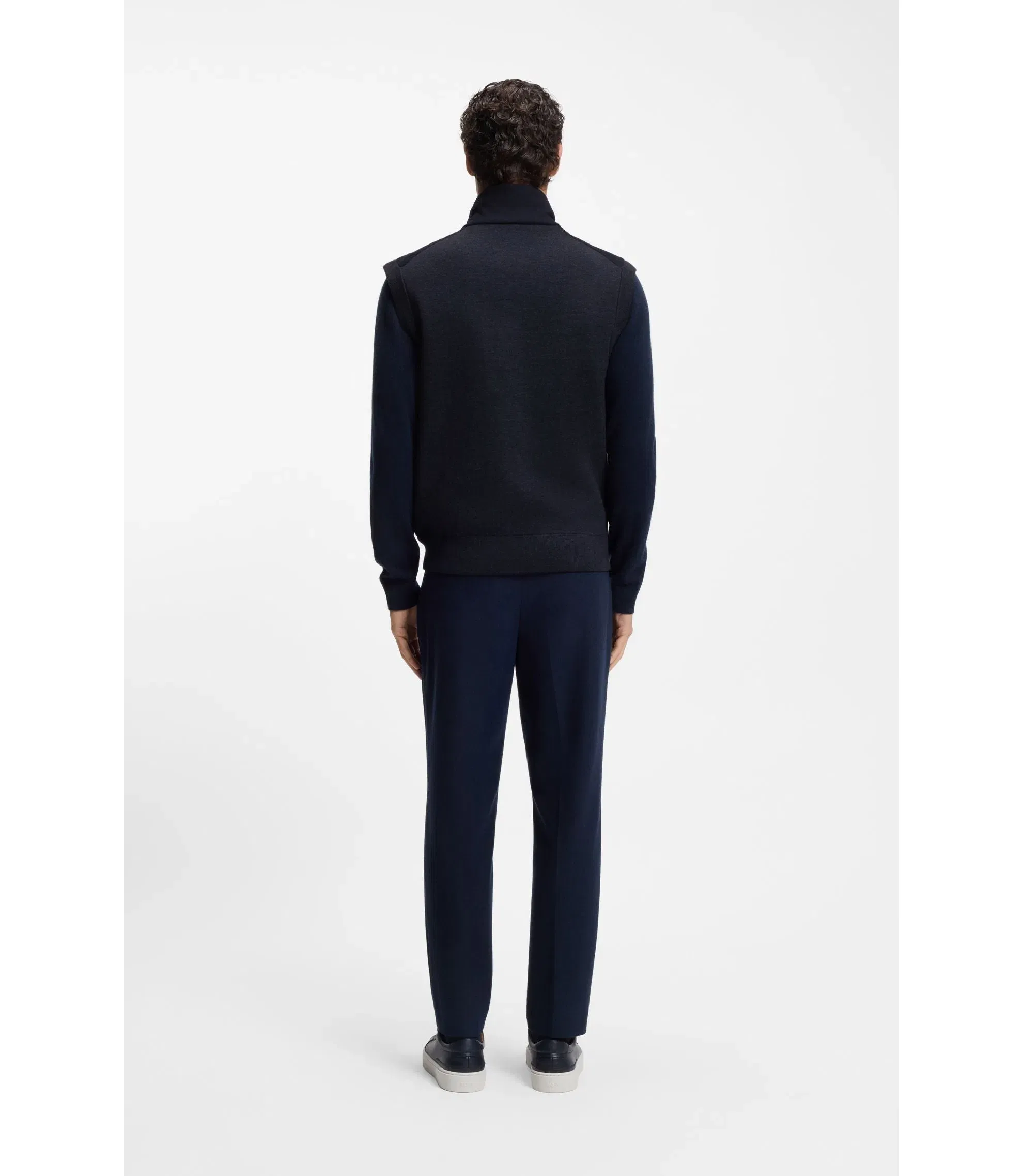 Boss Flannel Gilet With Ribbed Trims Dark Blue