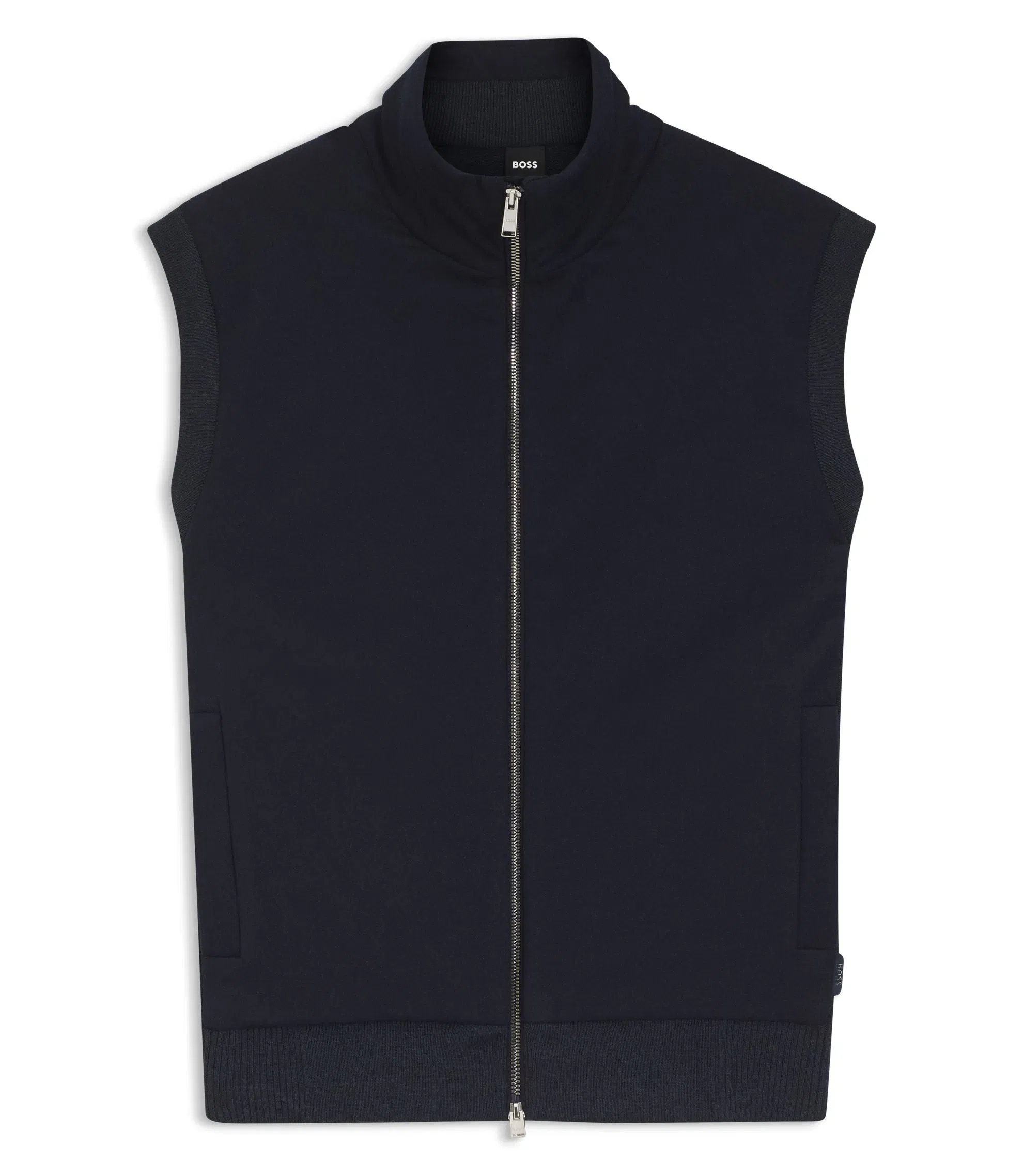 Boss Flannel Gilet With Ribbed Trims Dark Blue
