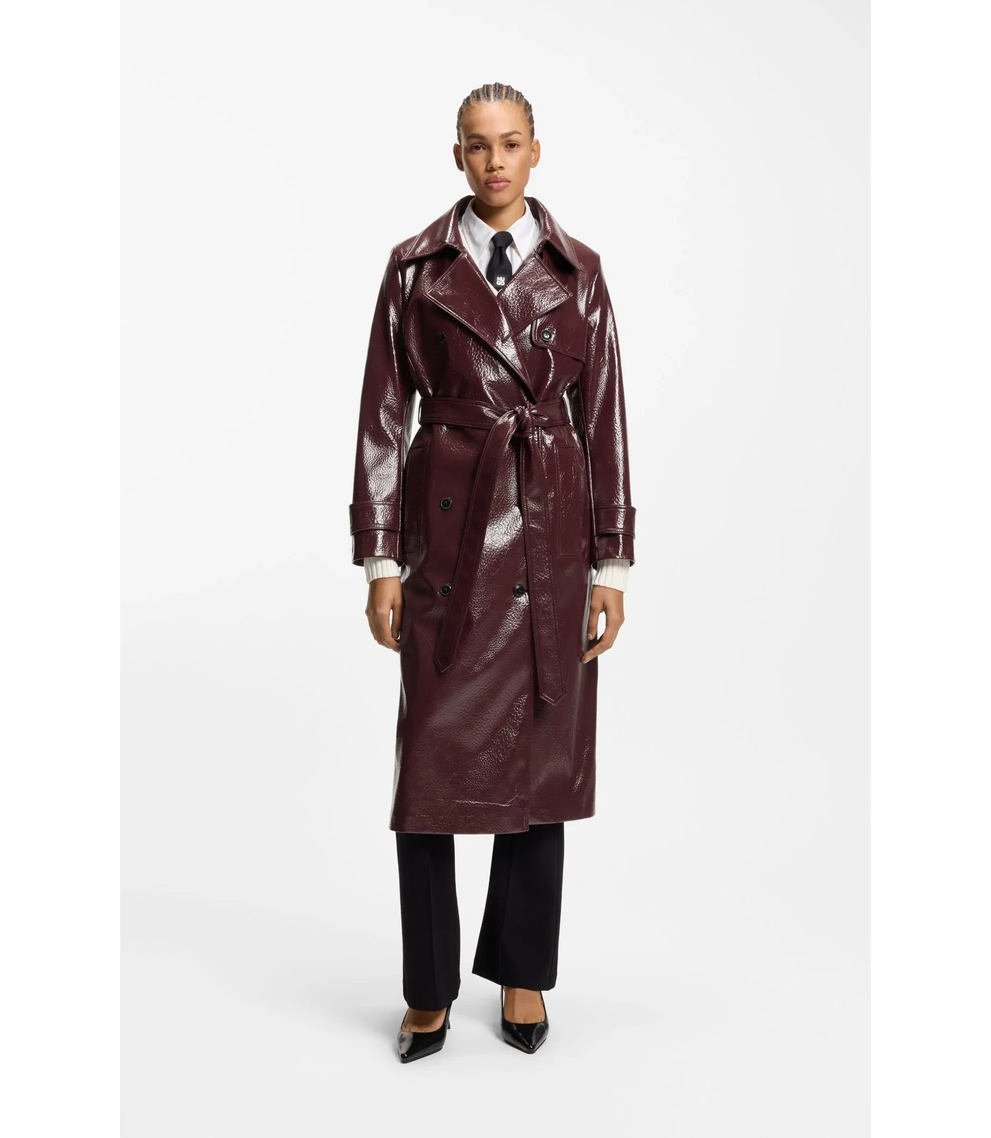 Hugo Faux Leather Trench Coat With Double Breasted Closure Dark Purple Women's