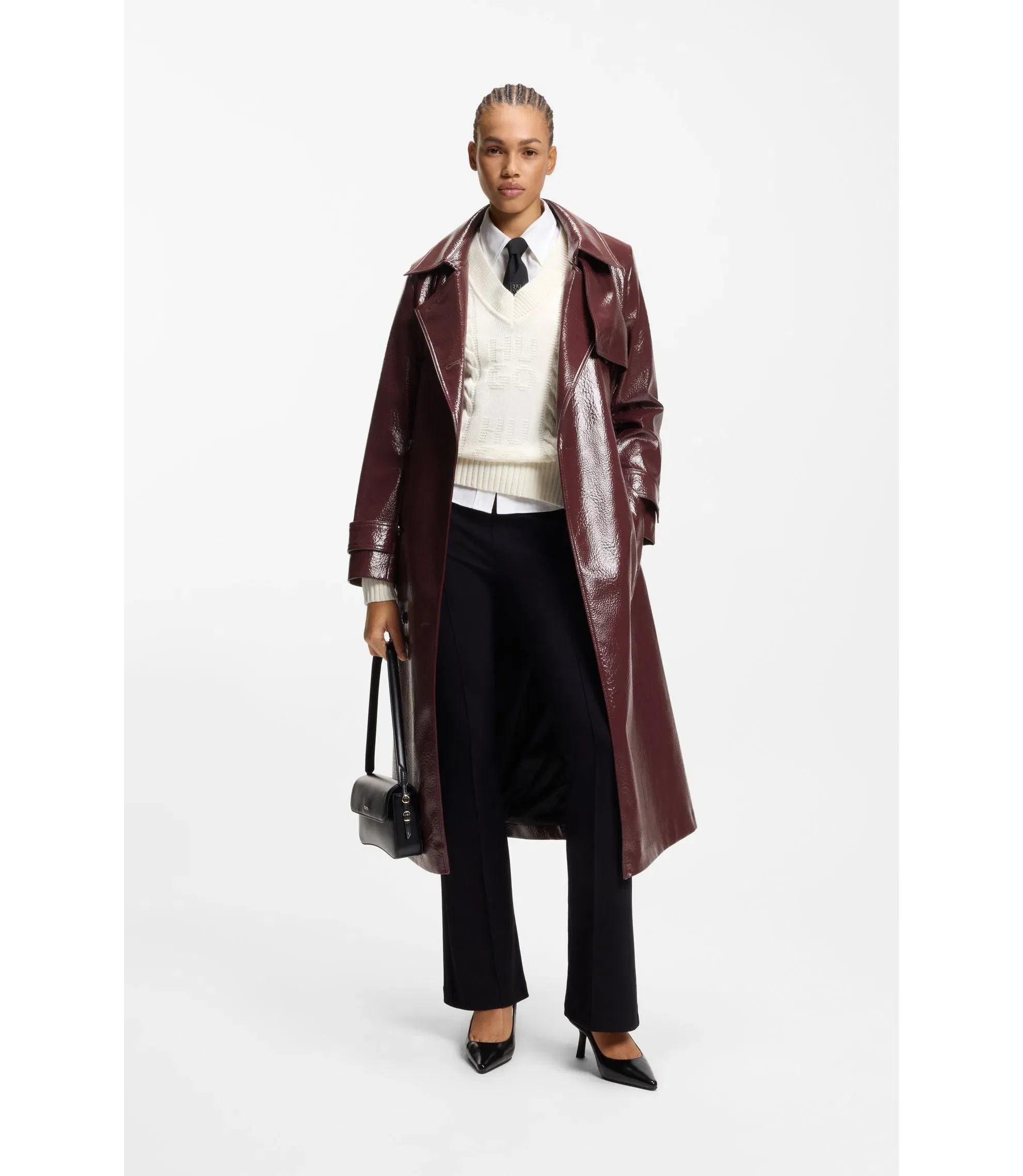 Hugo Faux Leather Trench Coat With Double Breasted Closure Dark Purple Women's