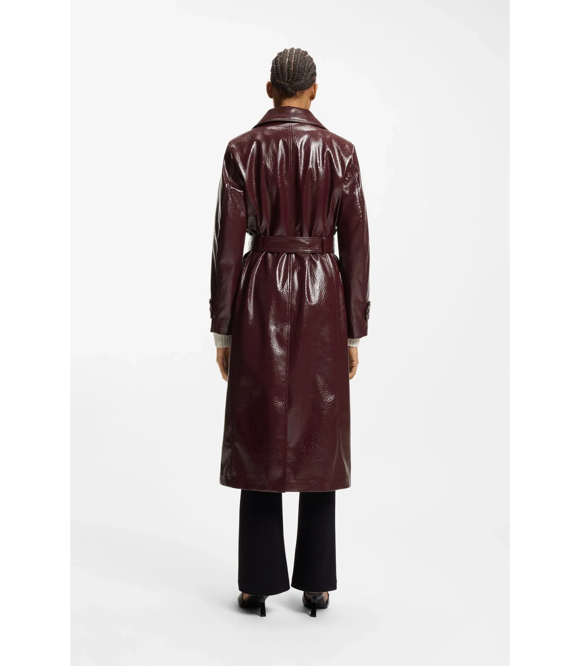 Hugo Faux Leather Trench Coat With Double Breasted Closure Dark Purple Women's