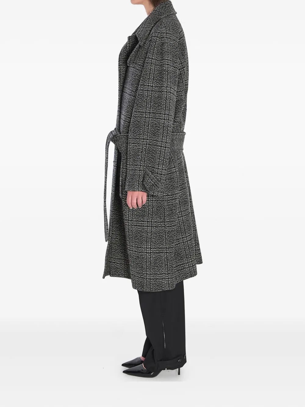 One Layer checked belted coat