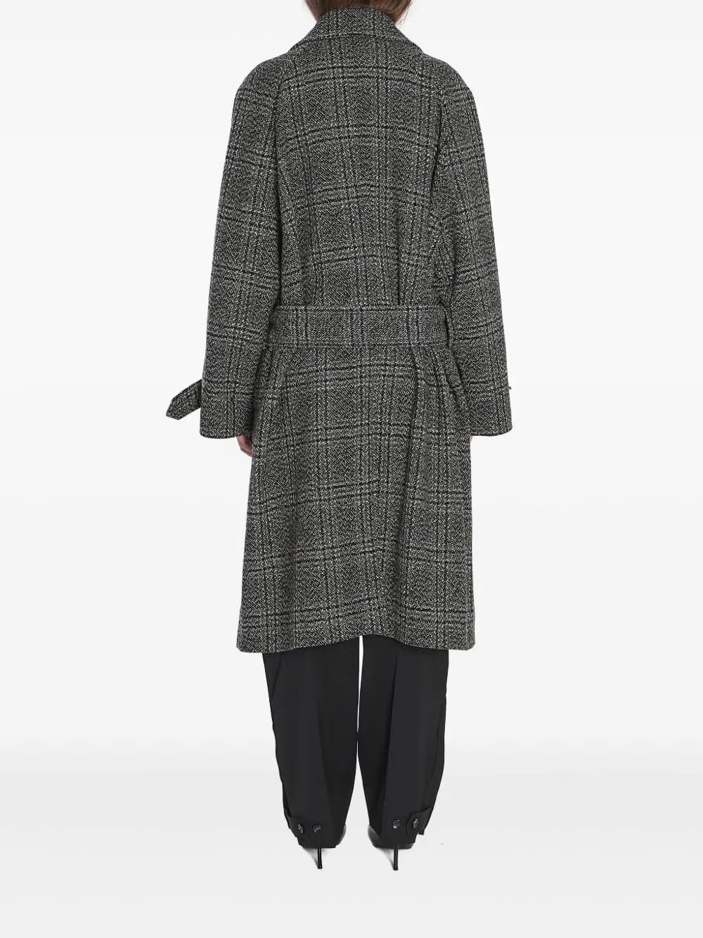 One Layer checked belted coat