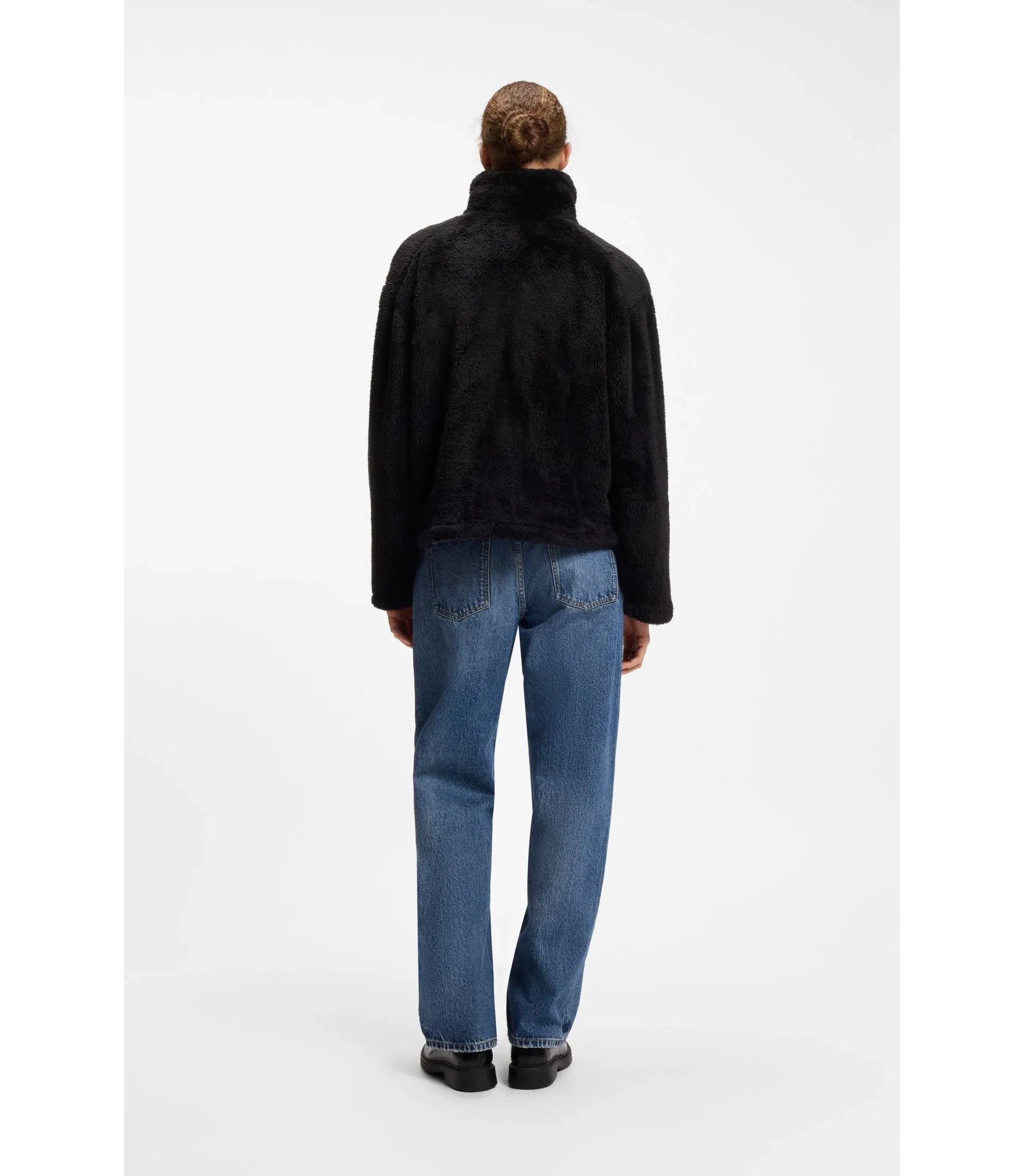 Hugo Faux Fur Coat With Contrasting Patch Pockets Black Women's
