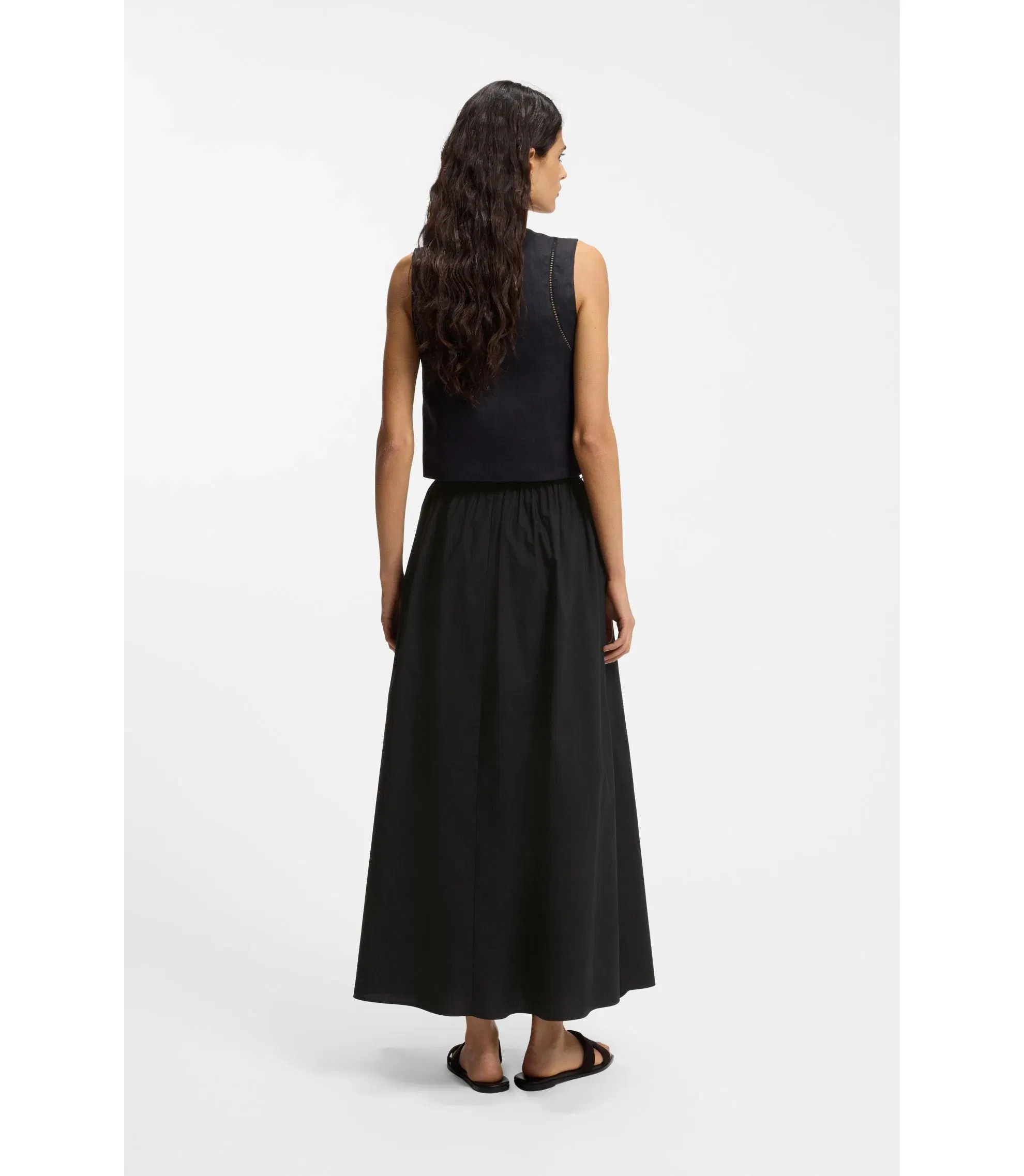 Boss Eyelet Belt Skirt In Cotton Poplin Black Women's
