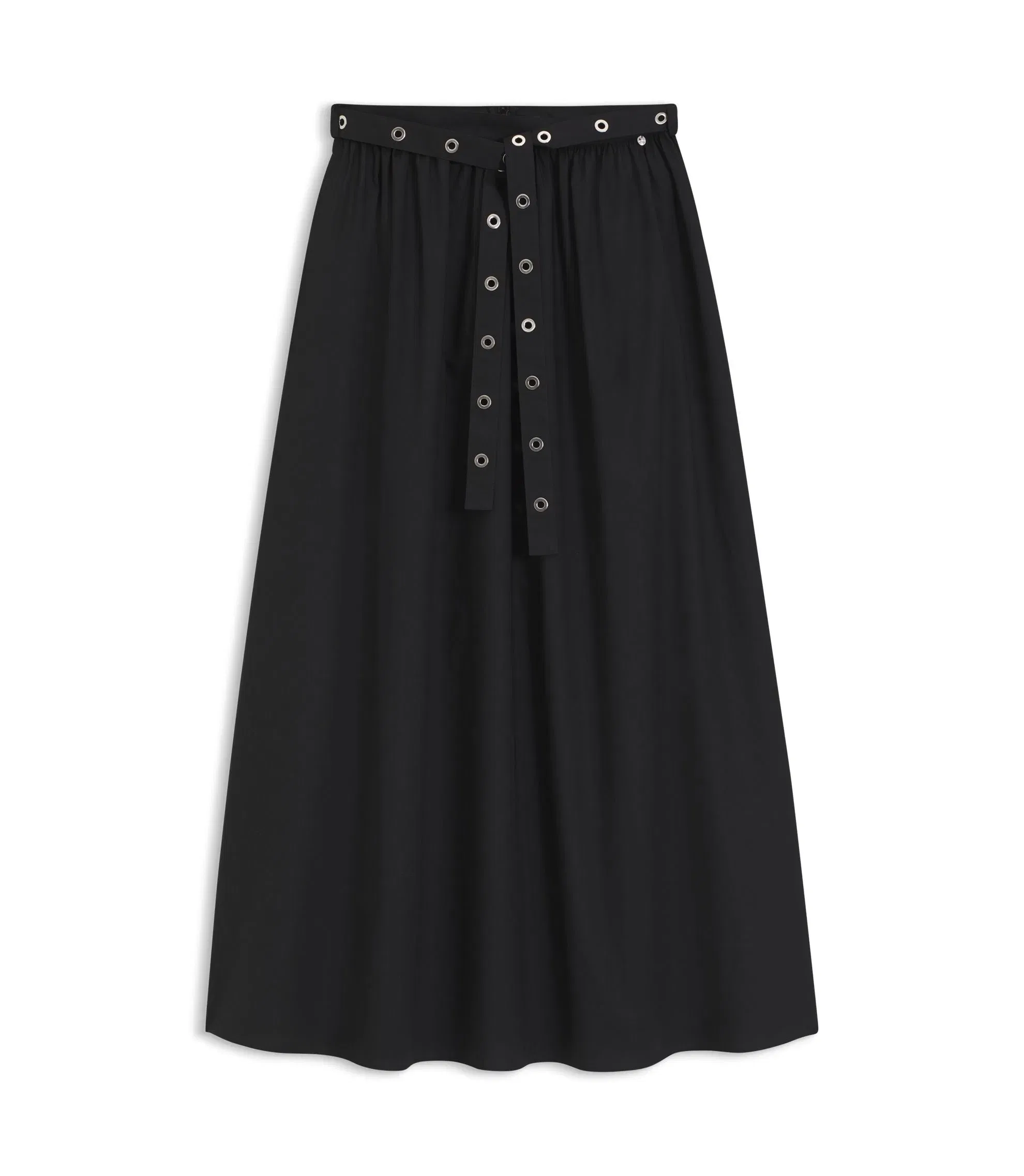 Boss Eyelet Belt Skirt In Cotton Poplin Black Women's