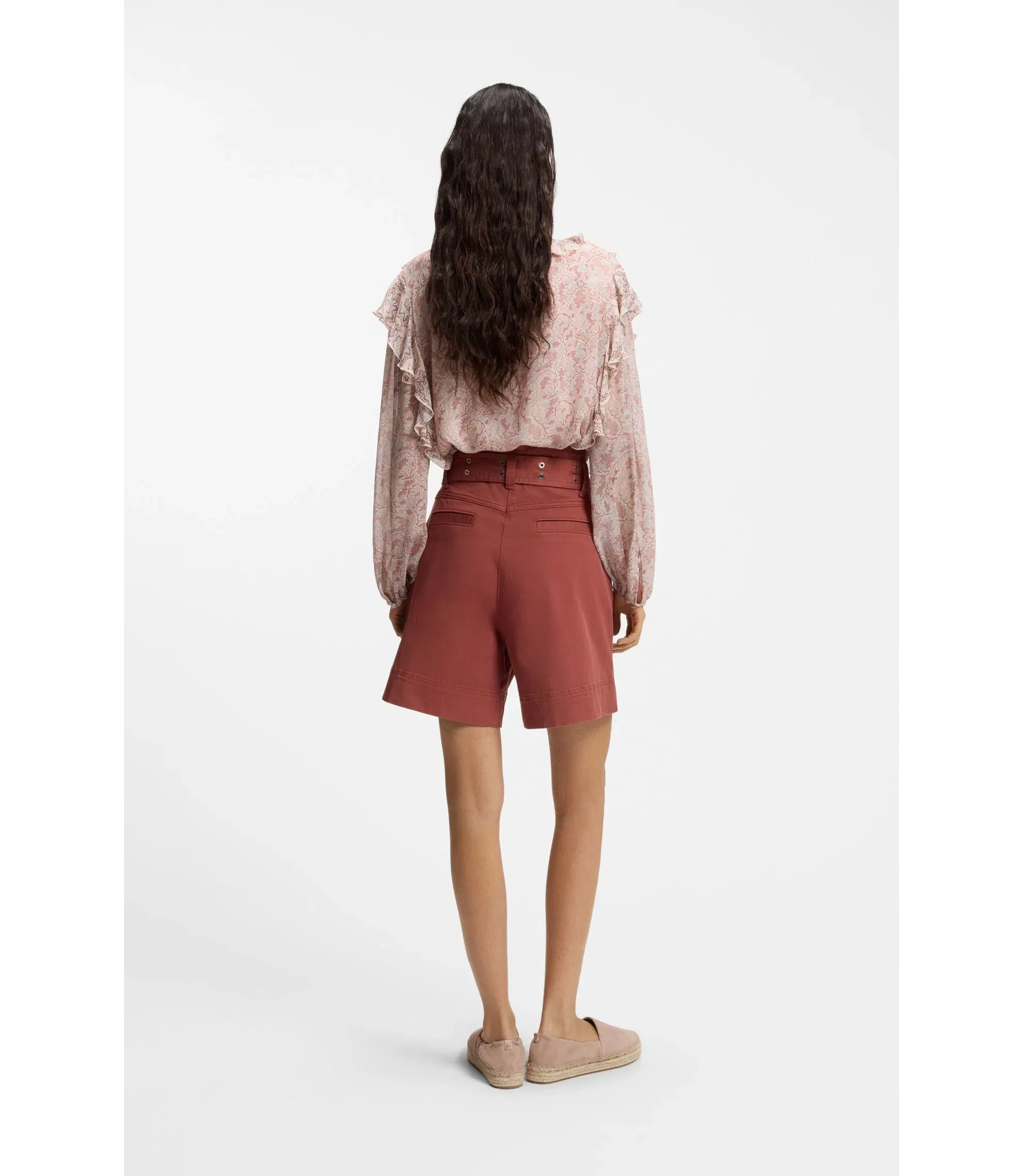 Boss Eyelet Belt Shorts In Stretch Cotton Dark Red Women's