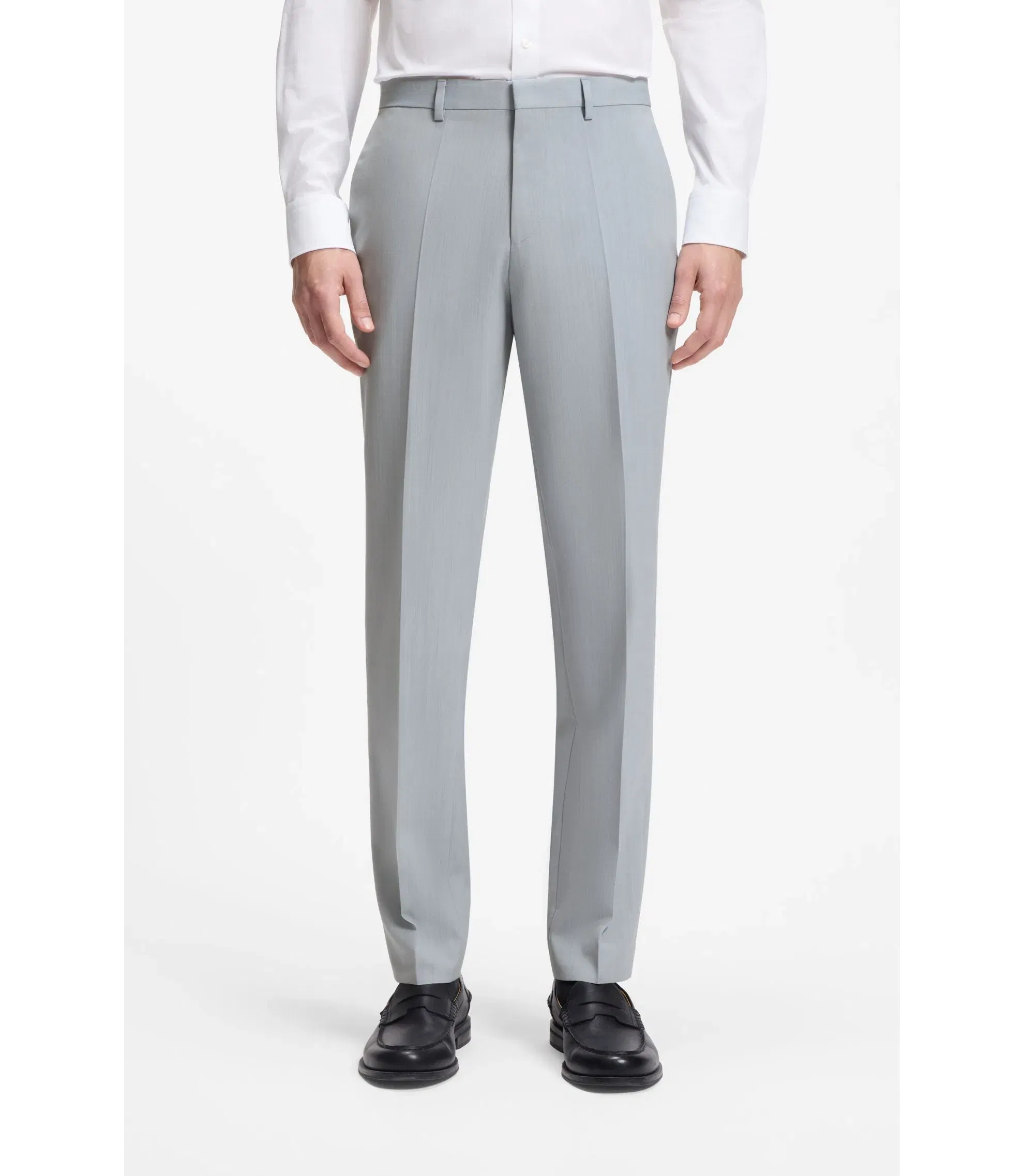 Hugo Extra Slim Fit Trousers In Wool Blend Poplin Light Blue