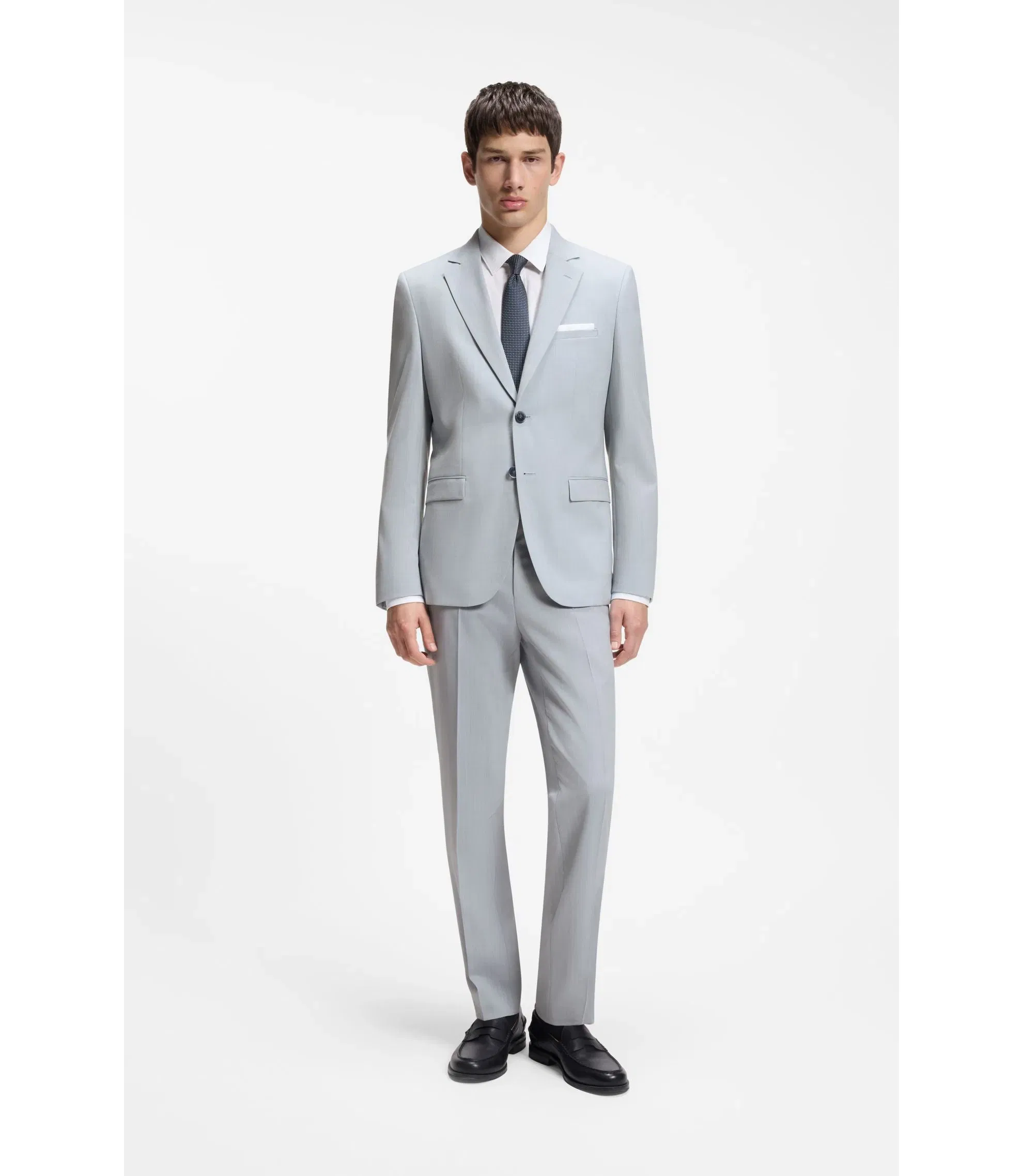 Hugo Extra Slim Fit Trousers In Wool Blend Poplin Light Blue