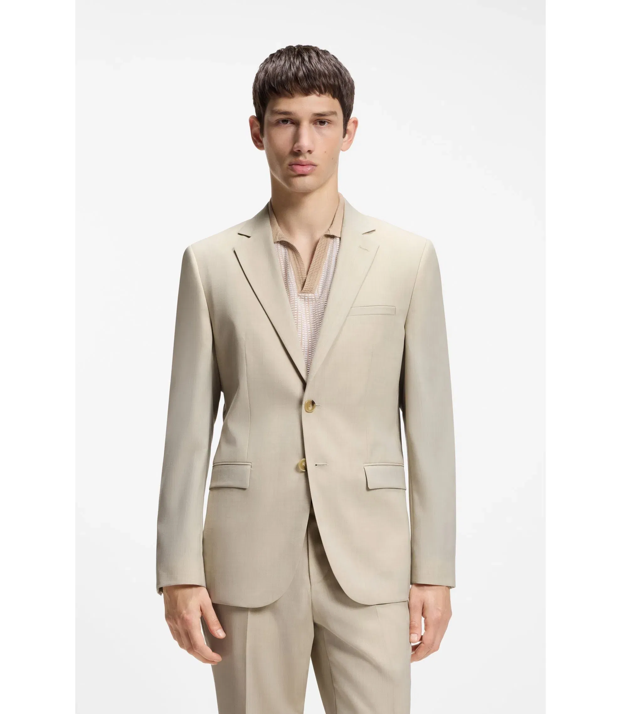 Hugo Extra Slim Fit Suit Jacket In Wool Blend Poplin Beige