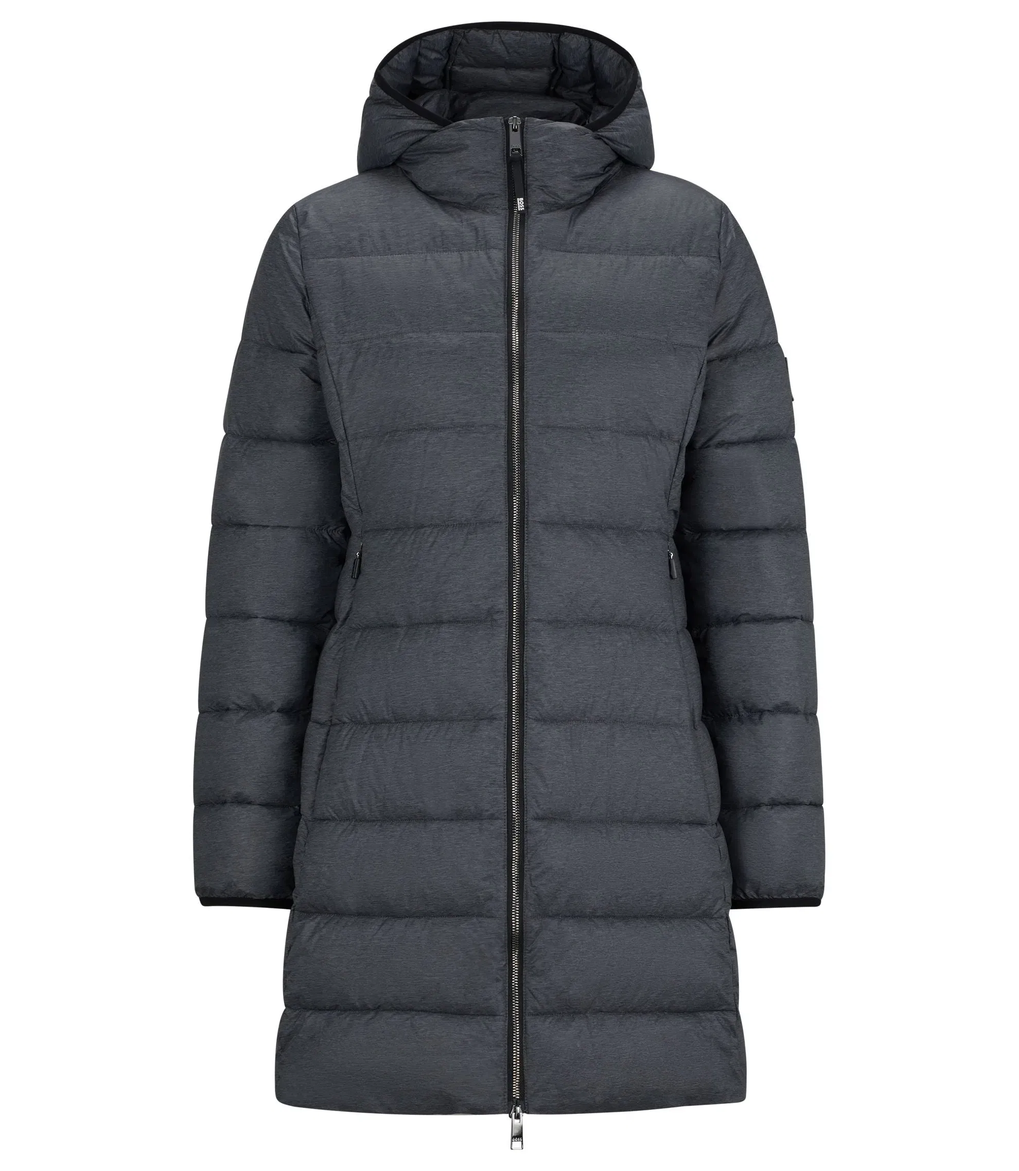 Boss Equestrian Mid Length Puffer Jacket With Adjustable Zips Silver Women's