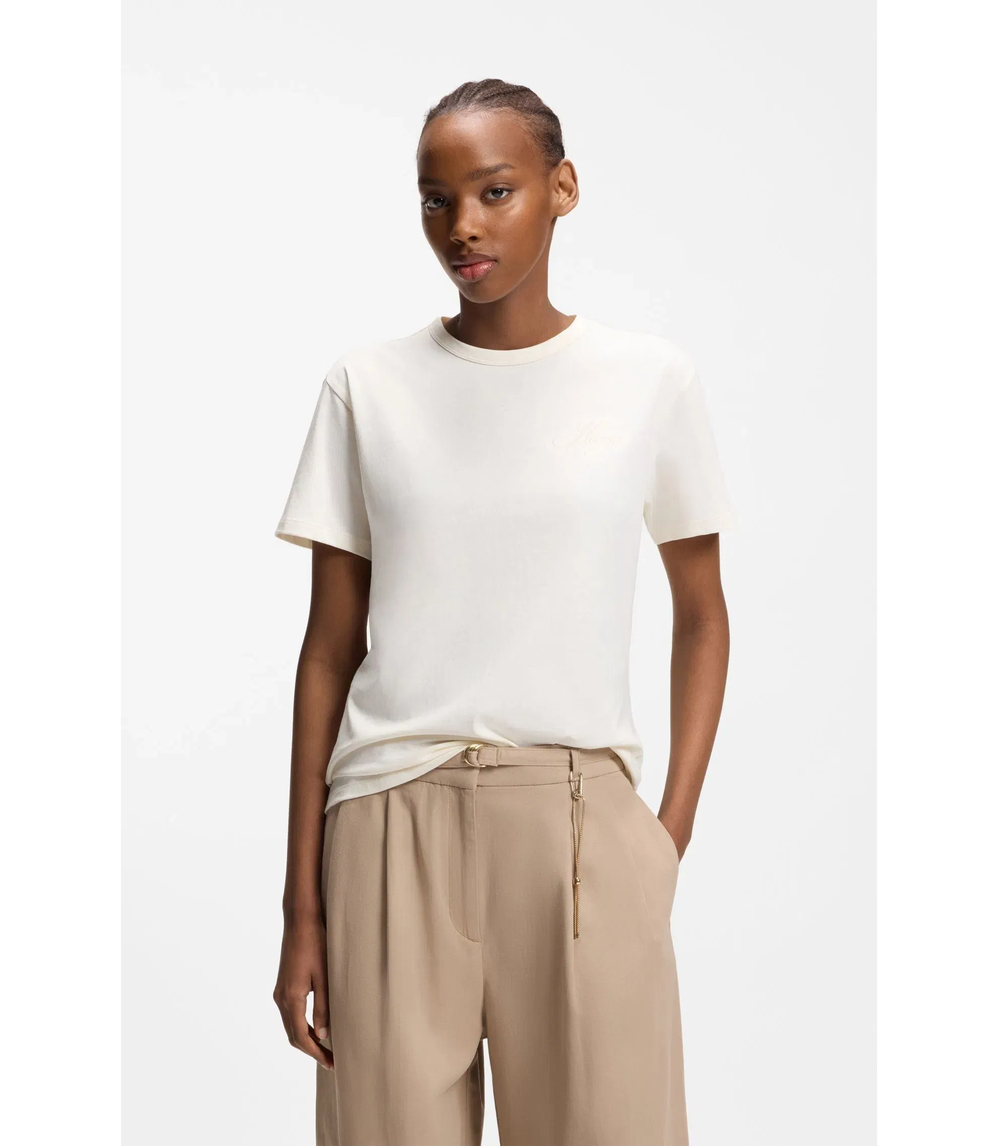 Hugo Embroidered Logo T-Shirt In Cotton Jersey White Women's