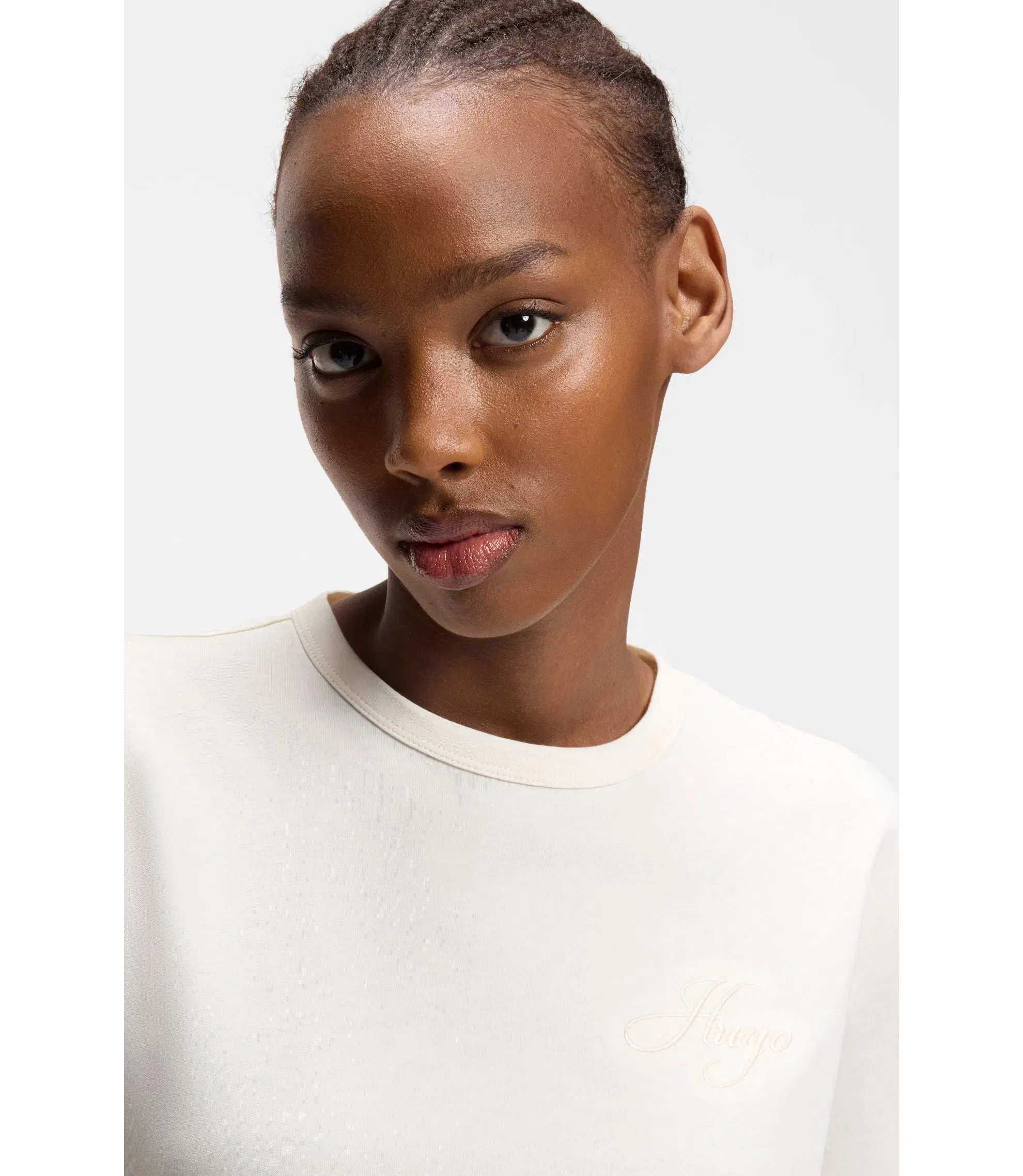 Hugo Embroidered Logo T-Shirt In Cotton Jersey White Women's