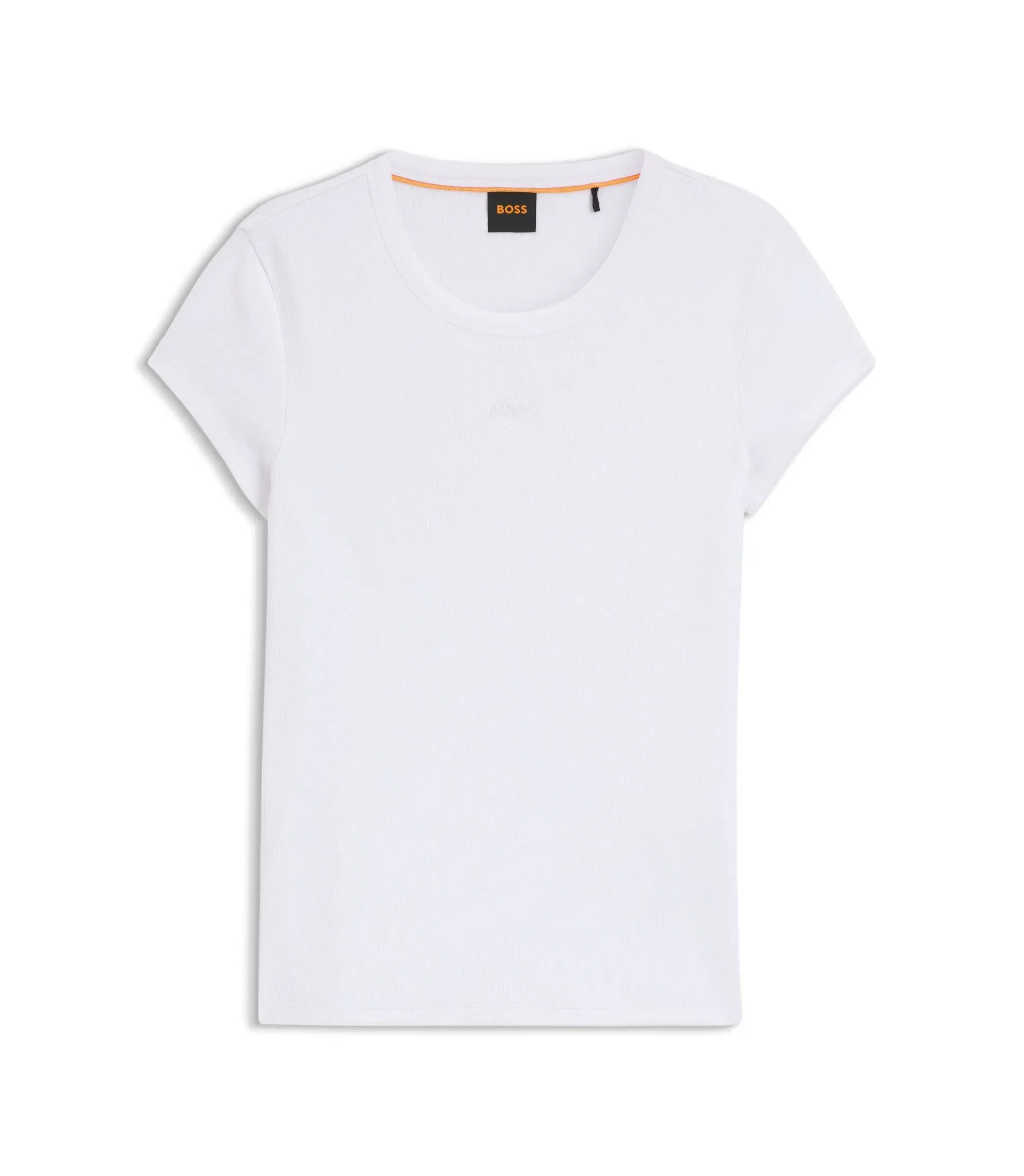 Boss Embroidered Logo Slim Fit T-Shirt In Stretch Cotton White Women's
