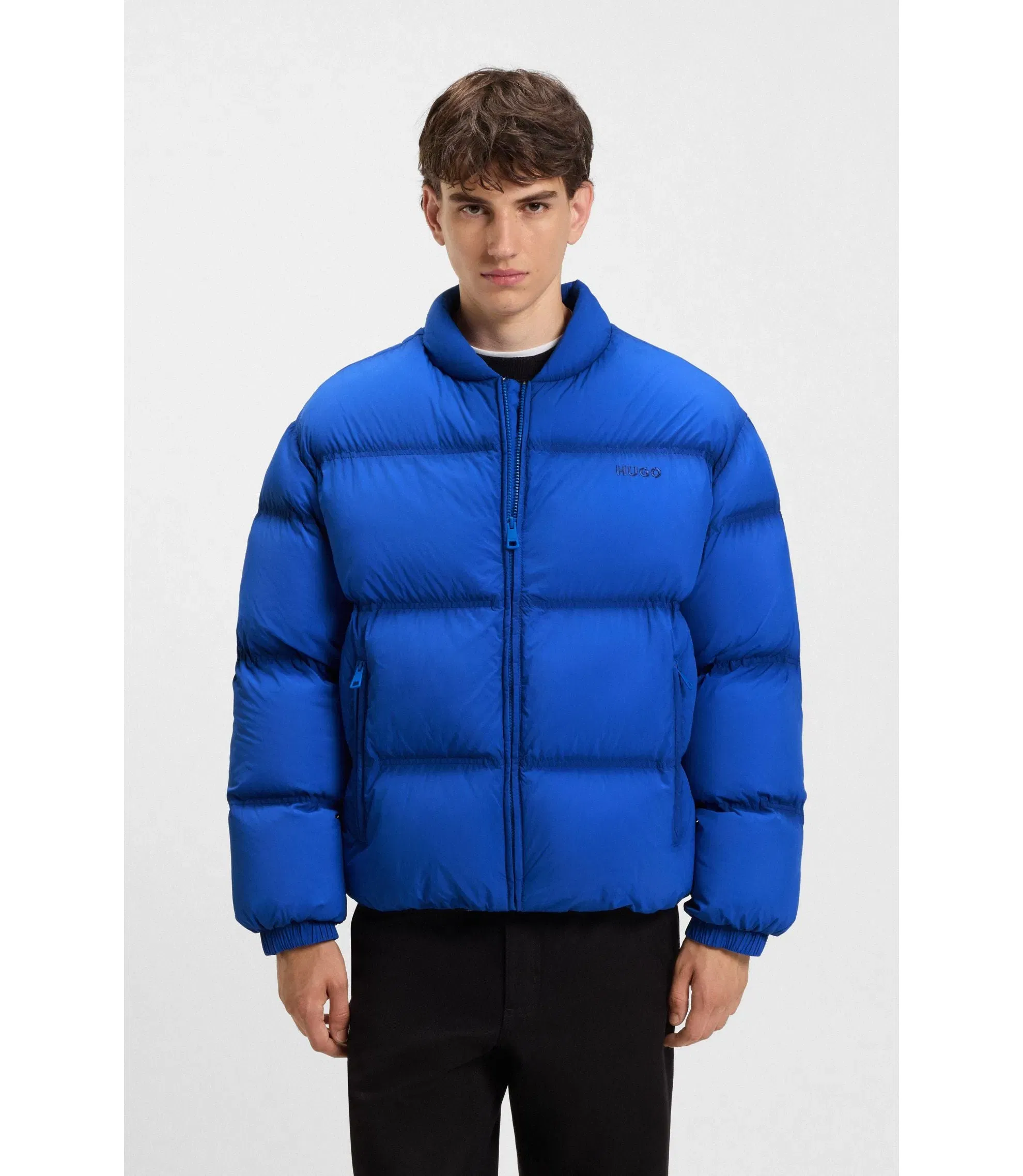 Hugo Embroidered Logo Puffer Jacket With Water Repellent Finish Light Blue