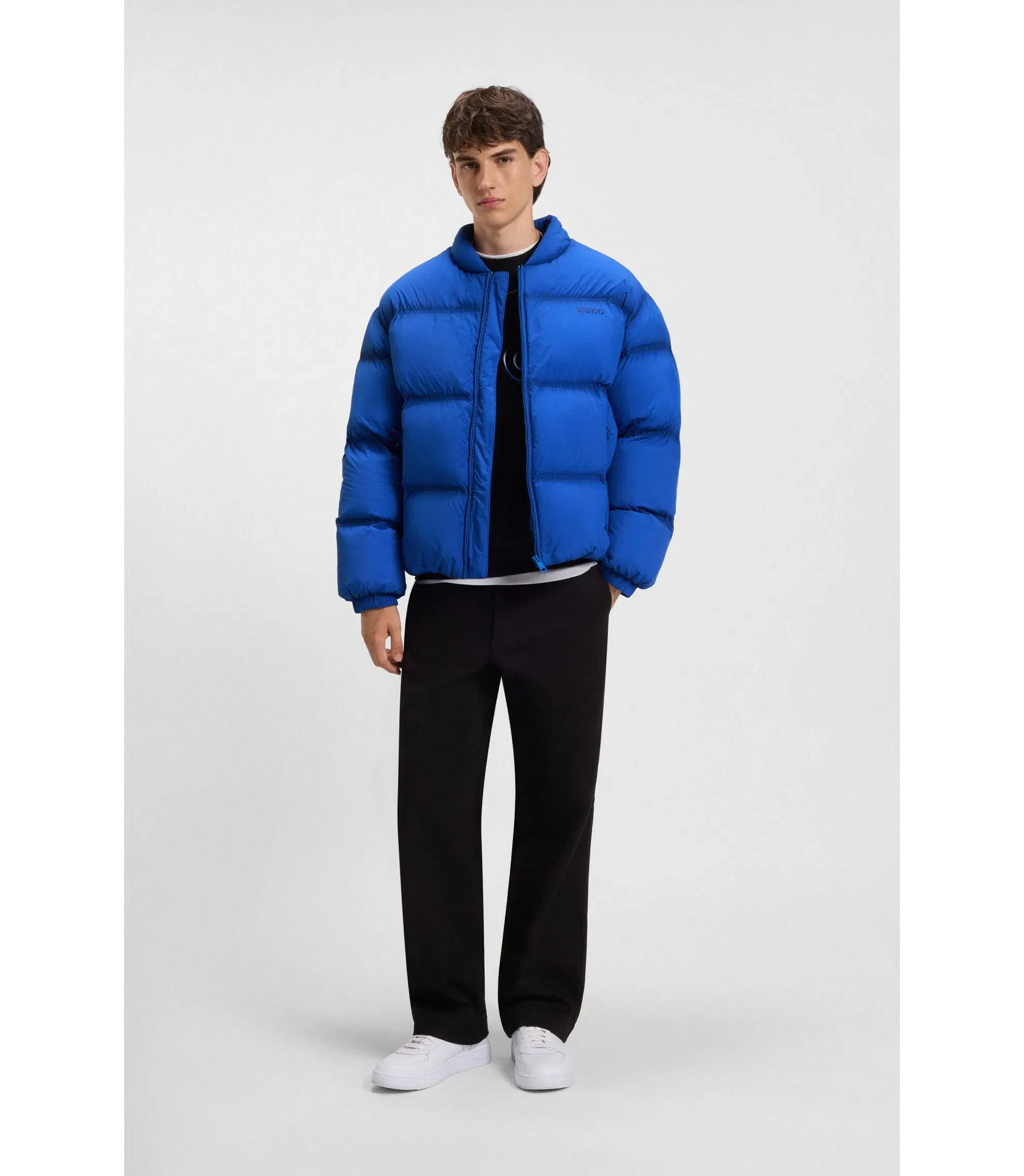 Hugo Embroidered Logo Puffer Jacket With Water Repellent Finish Light Blue