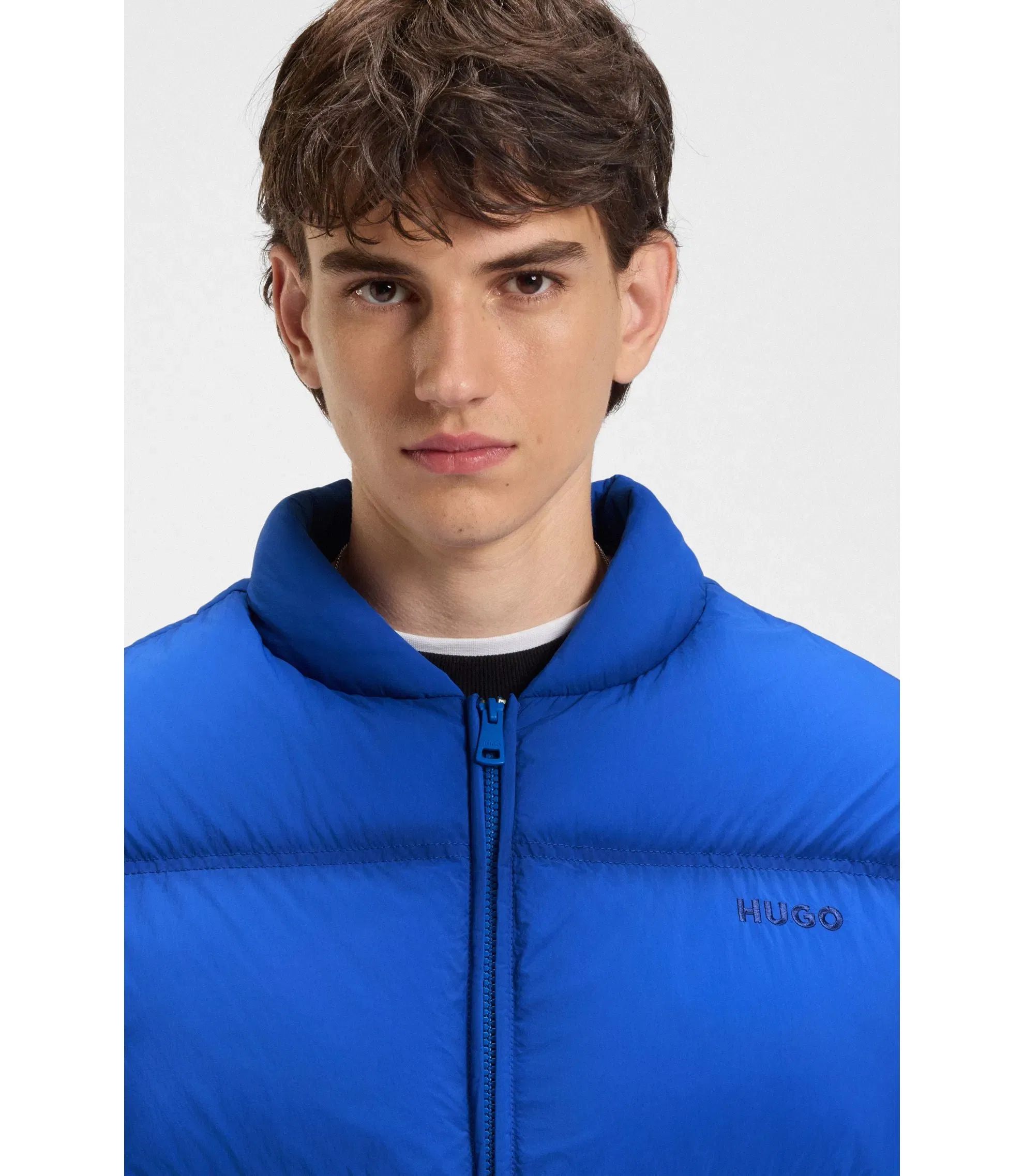 Hugo Embroidered Logo Puffer Jacket With Water Repellent Finish Light Blue