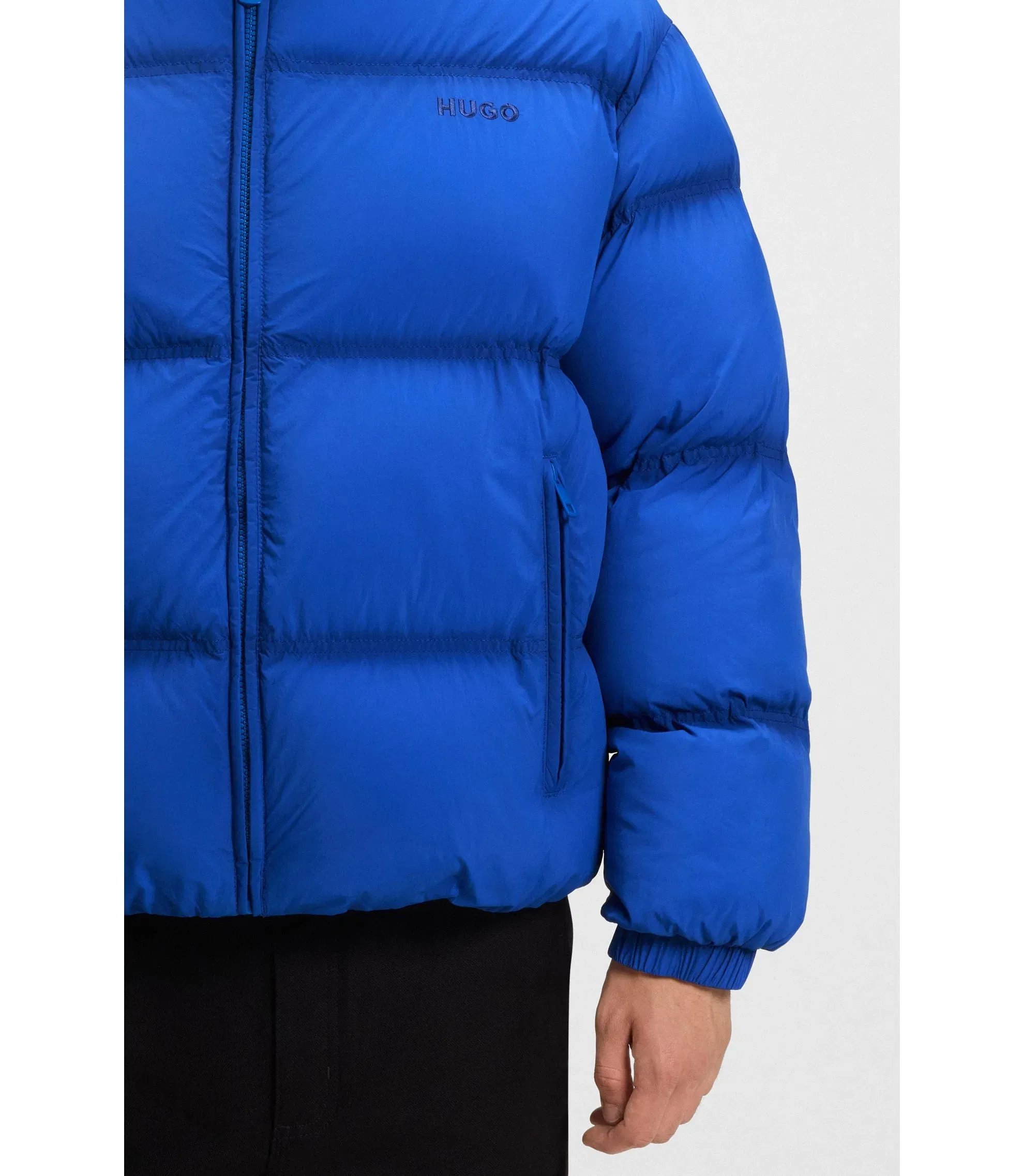 Hugo Embroidered Logo Puffer Jacket With Water Repellent Finish Light Blue