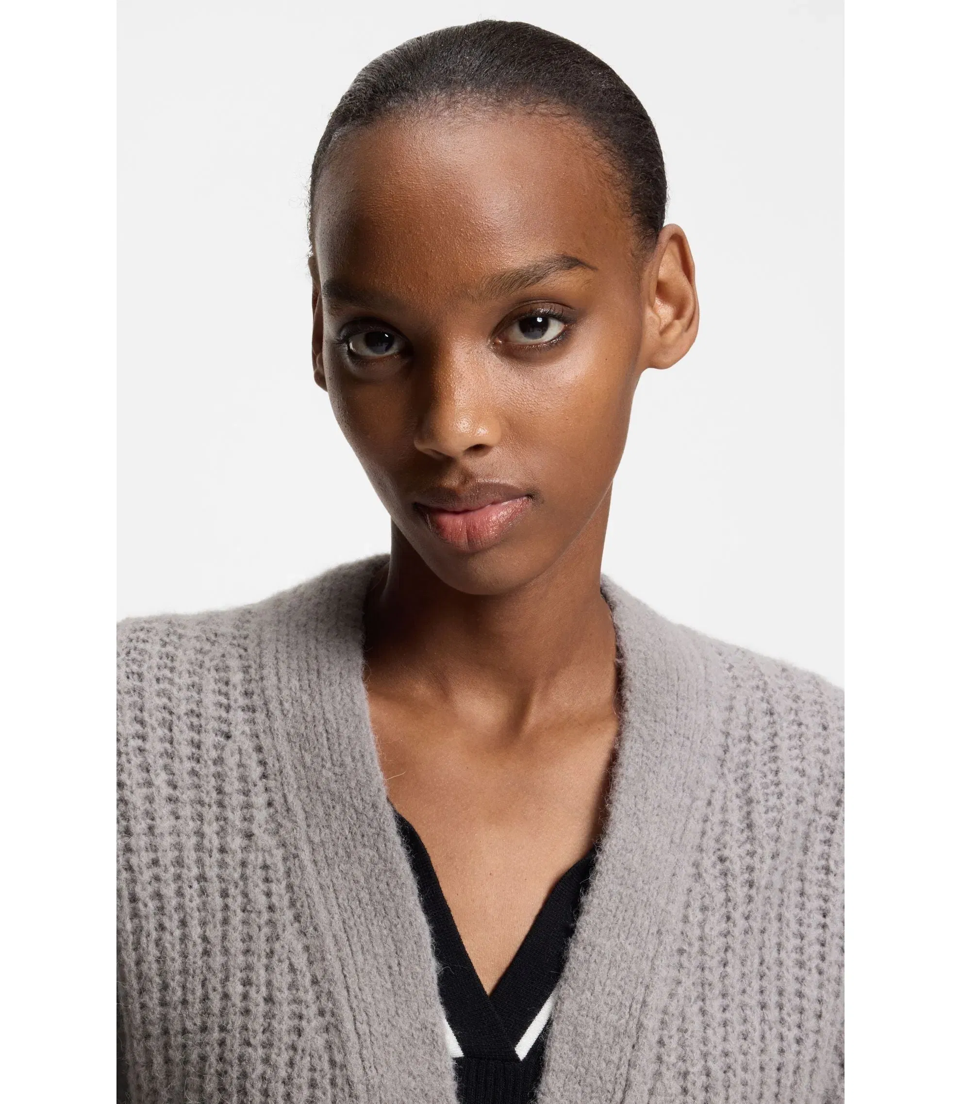 Hugo Embroidered Logo Cardigan In An Oversized Fit Light Grey Women's