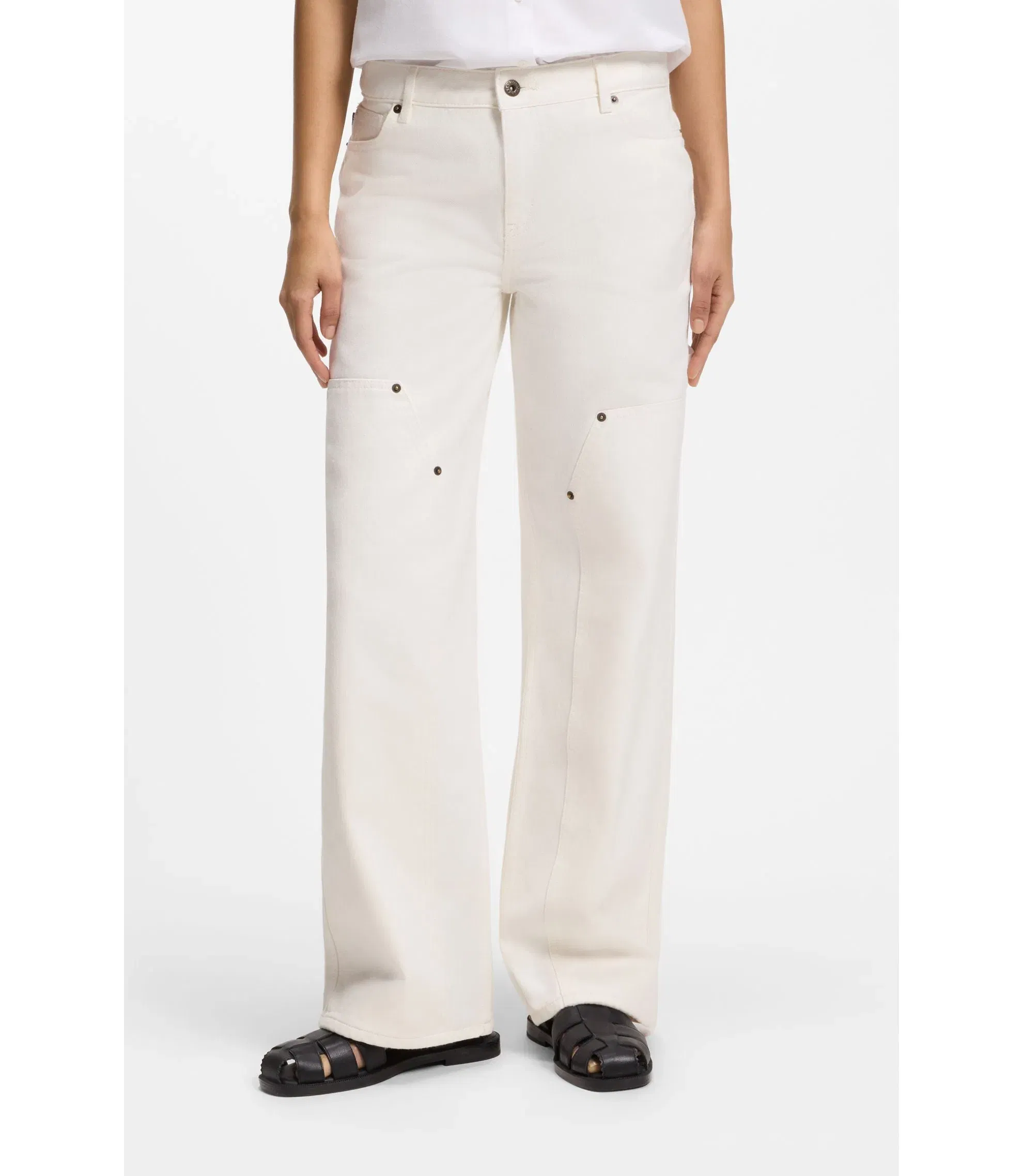 Hugo Ecru Baggy Fit Jeans In Rigid Denim White Women's