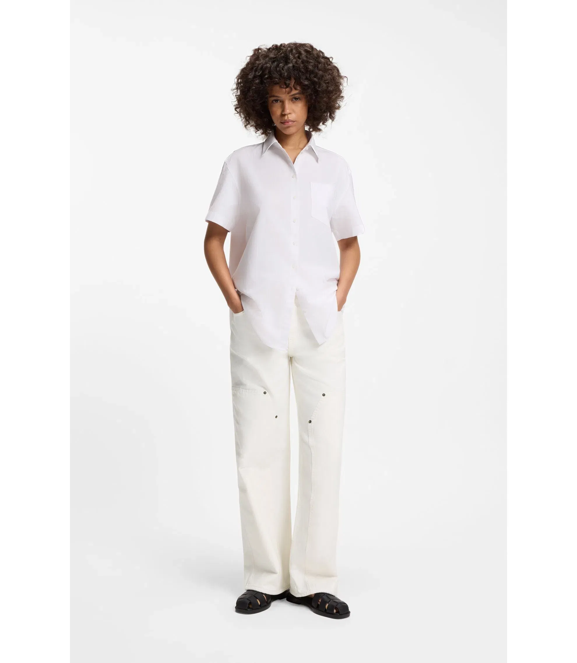 Hugo Ecru Baggy Fit Jeans In Rigid Denim White Women's