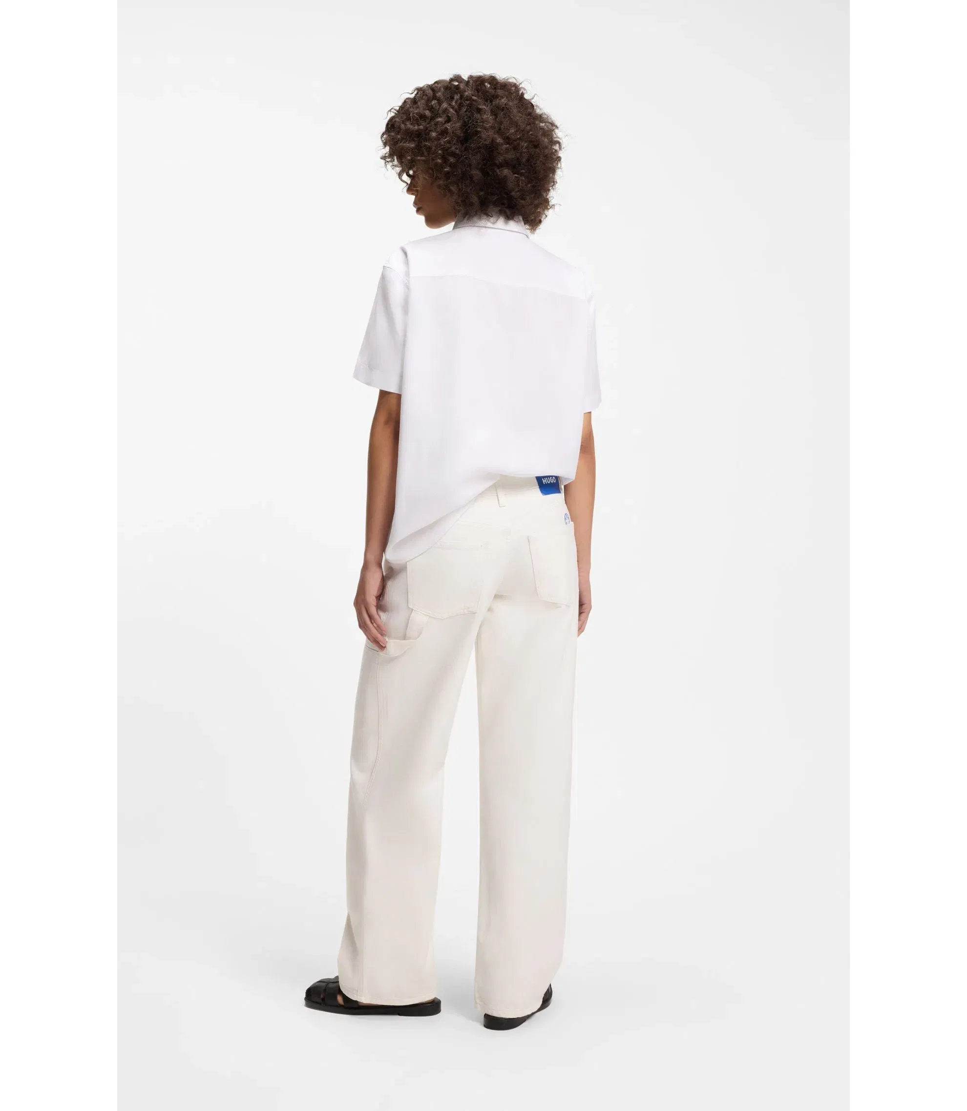 Hugo Ecru Baggy Fit Jeans In Rigid Denim White Women's