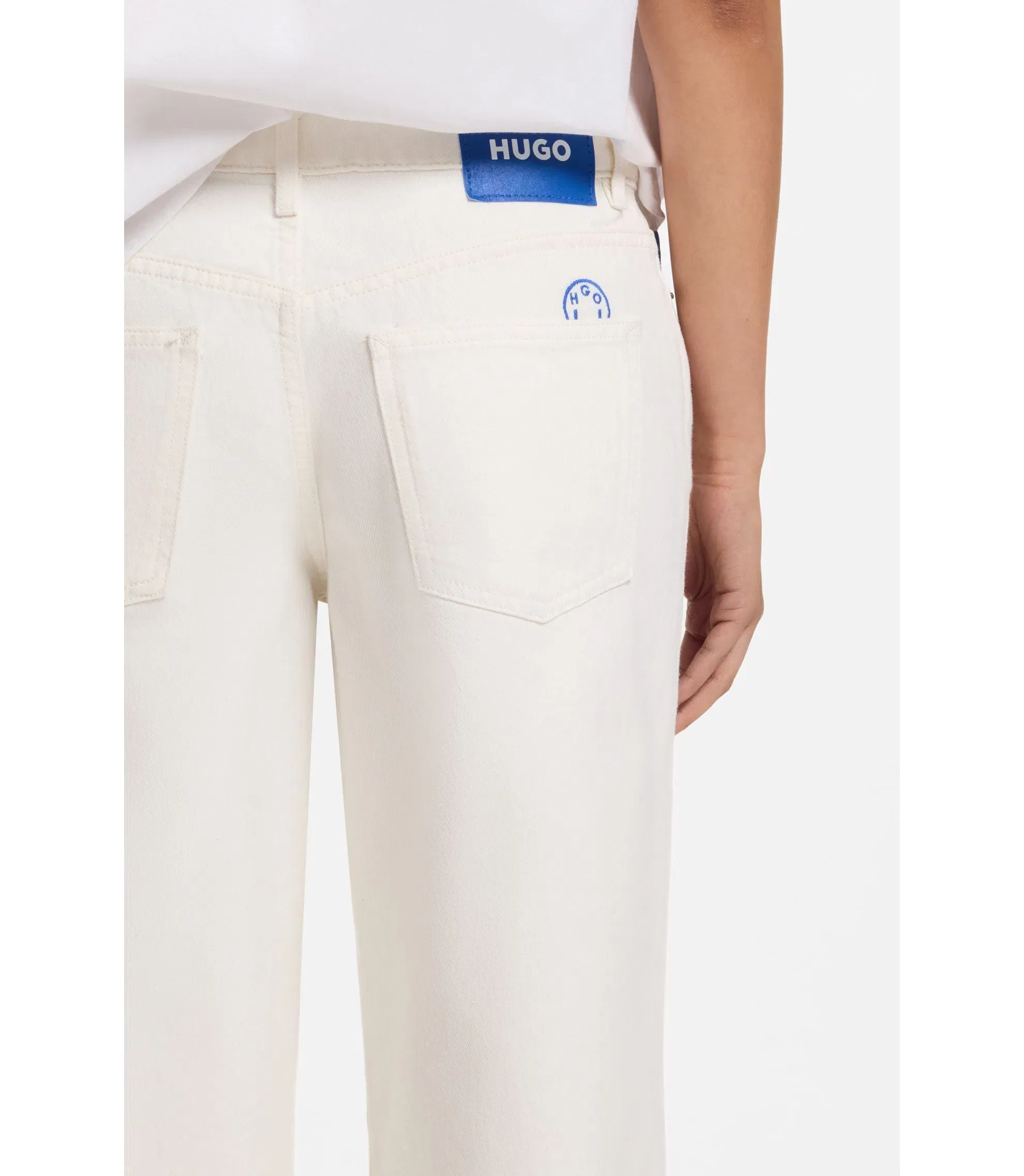 Hugo Ecru Baggy Fit Jeans In Rigid Denim White Women's