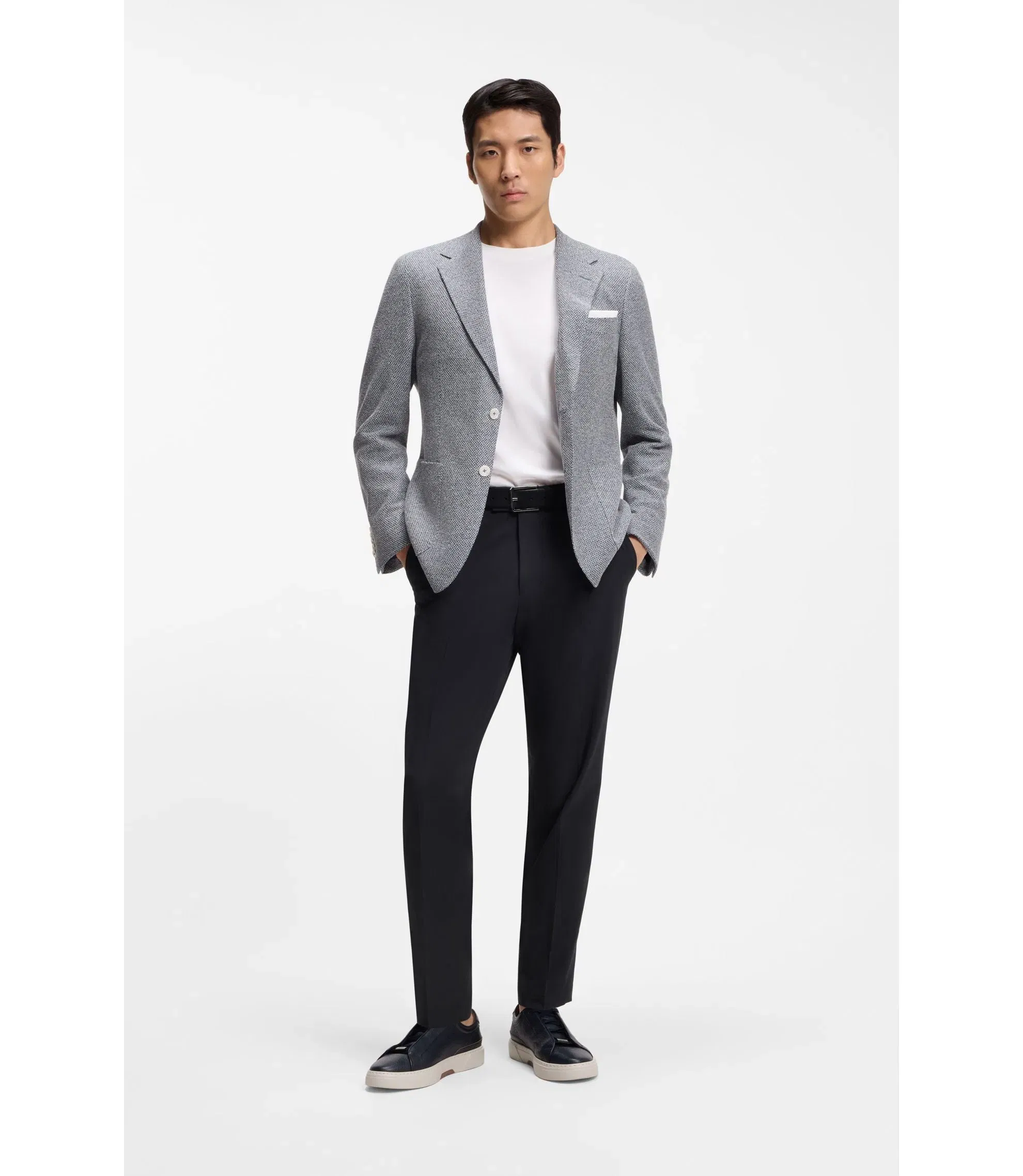 Boss Easy Iron Tapered Fit Trousers In Stretch Cotton Poplin Dark Blue