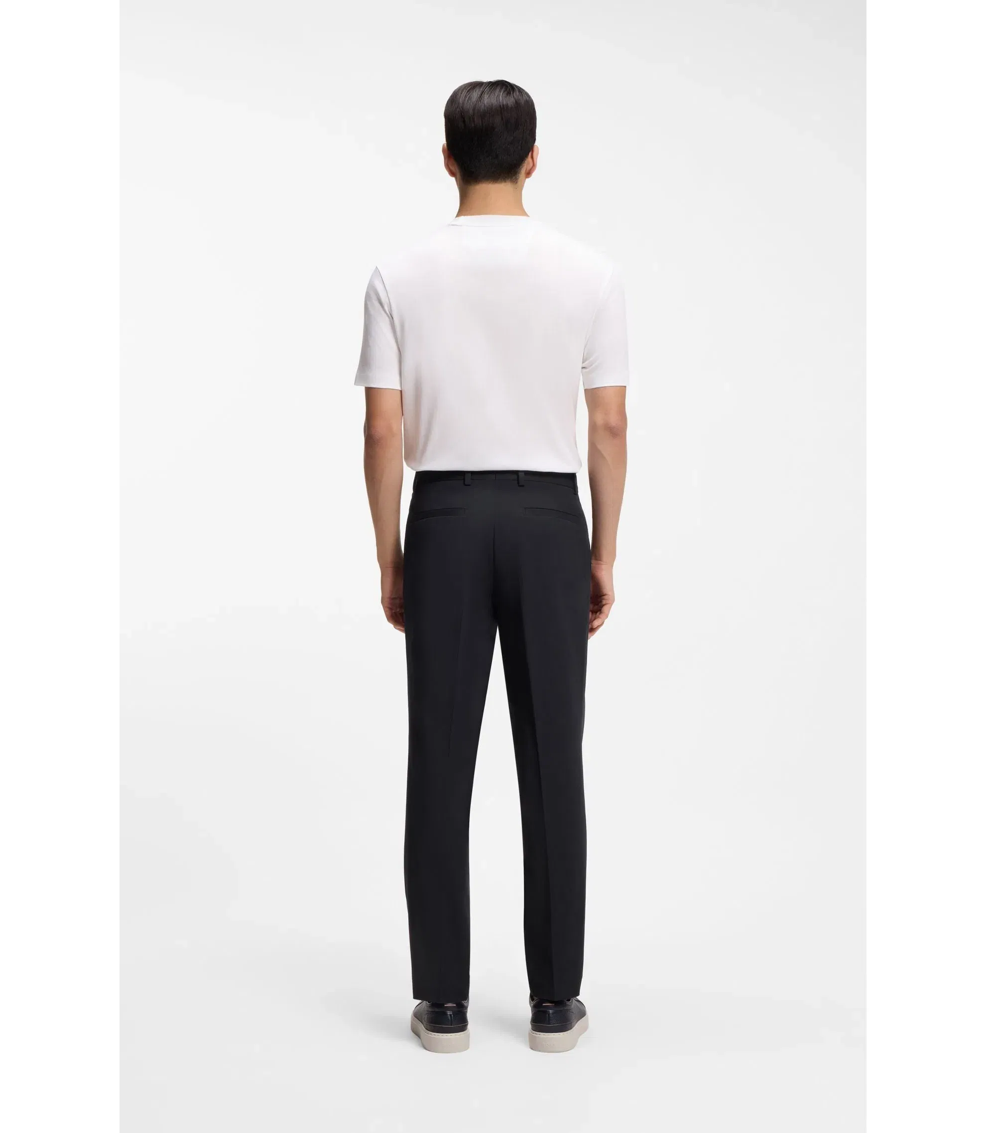 Boss Easy Iron Tapered Fit Trousers In Stretch Cotton Poplin Dark Blue