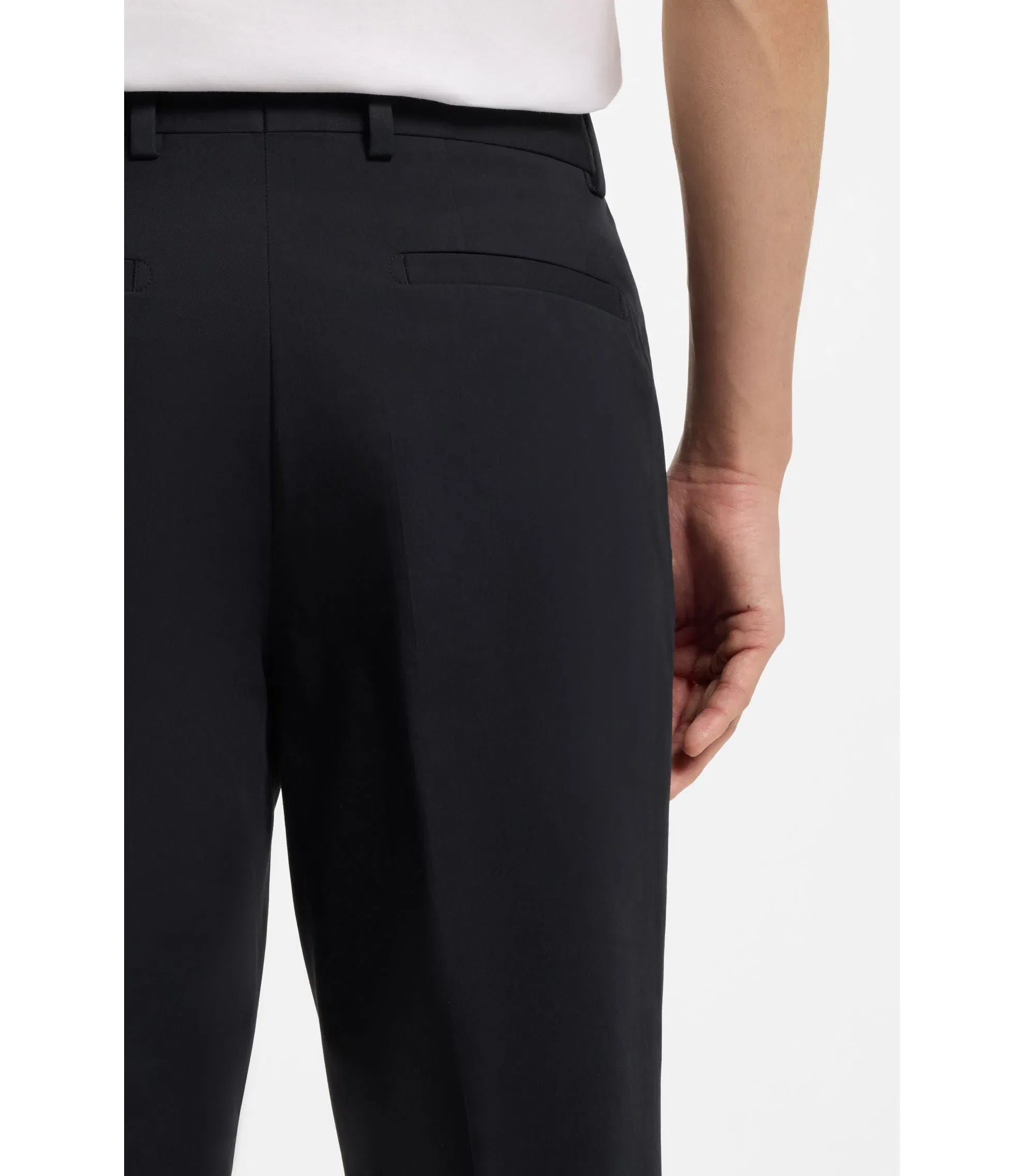 Boss Easy Iron Tapered Fit Trousers In Stretch Cotton Poplin Dark Blue