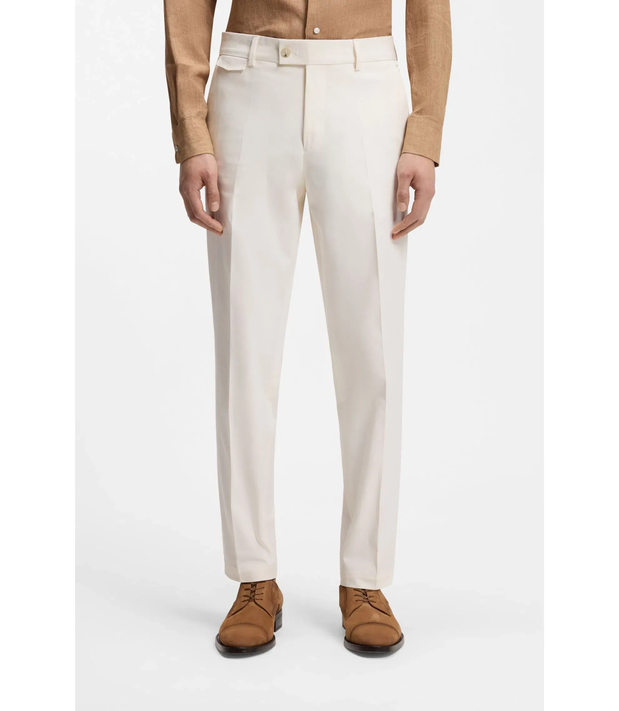 Boss Easy Iron Tapered Fit Trousers In Stretch Cotton Poplin White