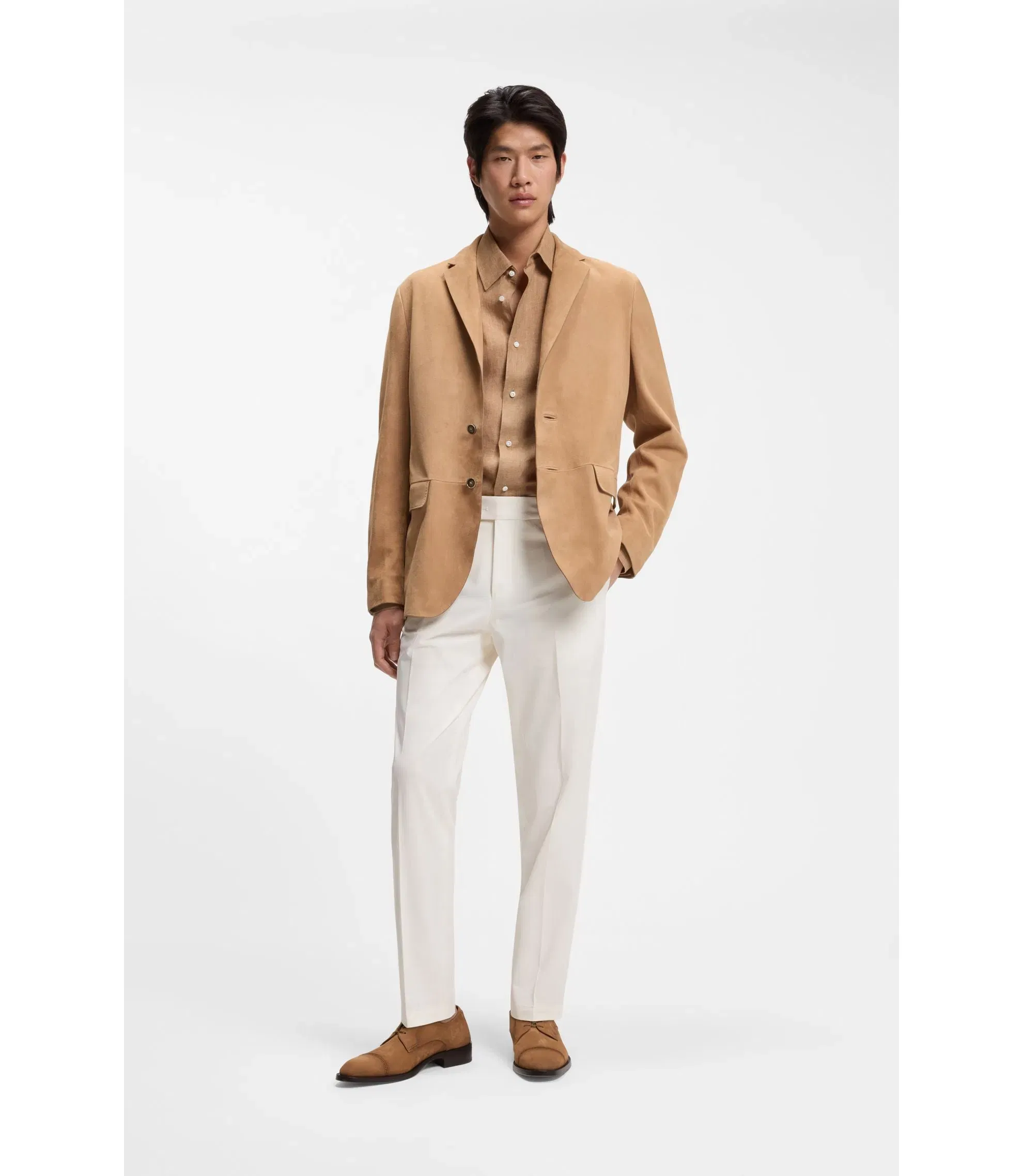 Boss Easy Iron Tapered Fit Trousers In Stretch Cotton Poplin White