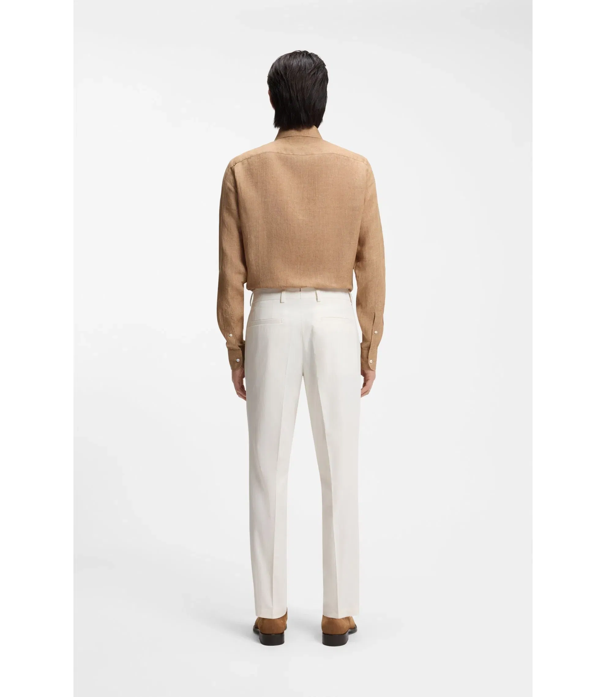 Boss Easy Iron Tapered Fit Trousers In Stretch Cotton Poplin White