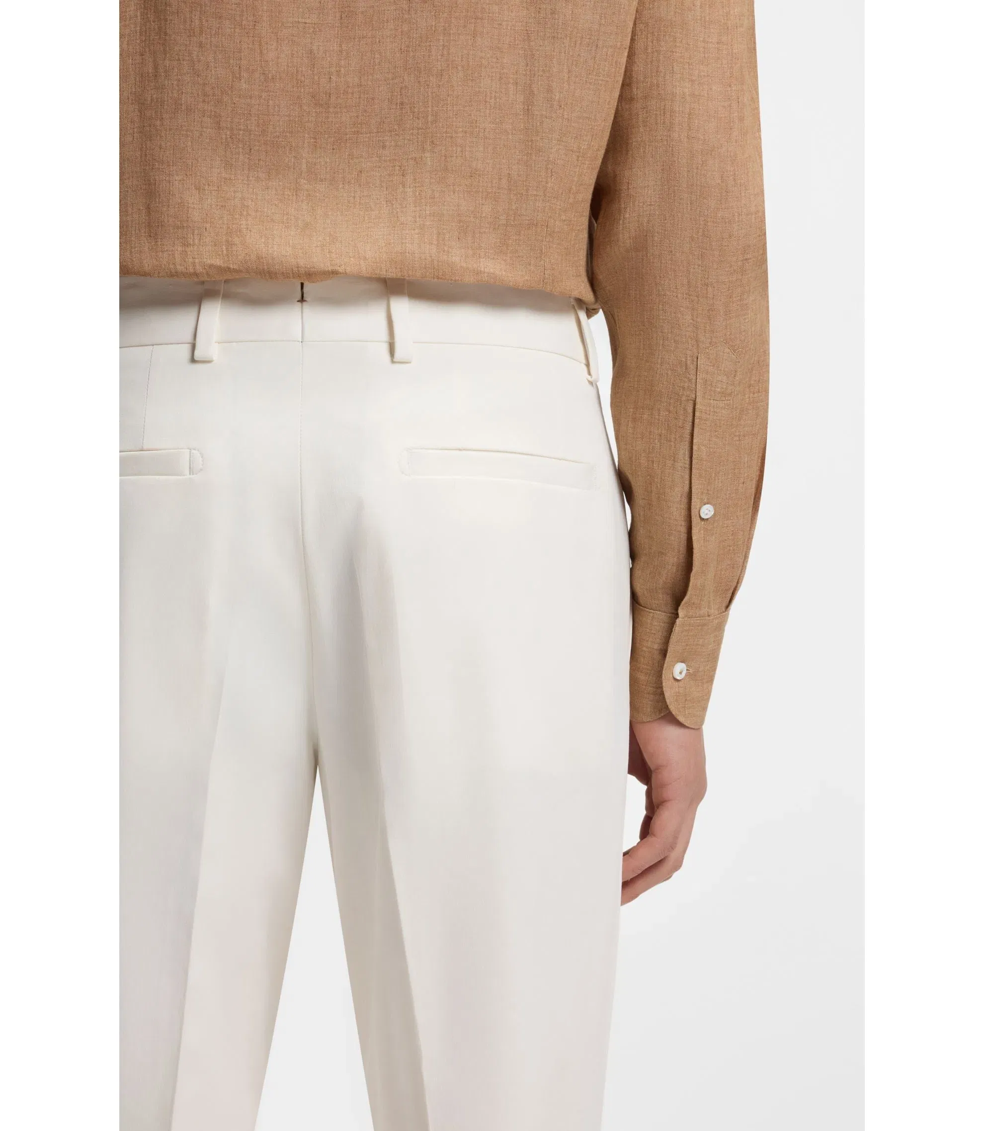Boss Easy Iron Tapered Fit Trousers In Stretch Cotton Poplin White