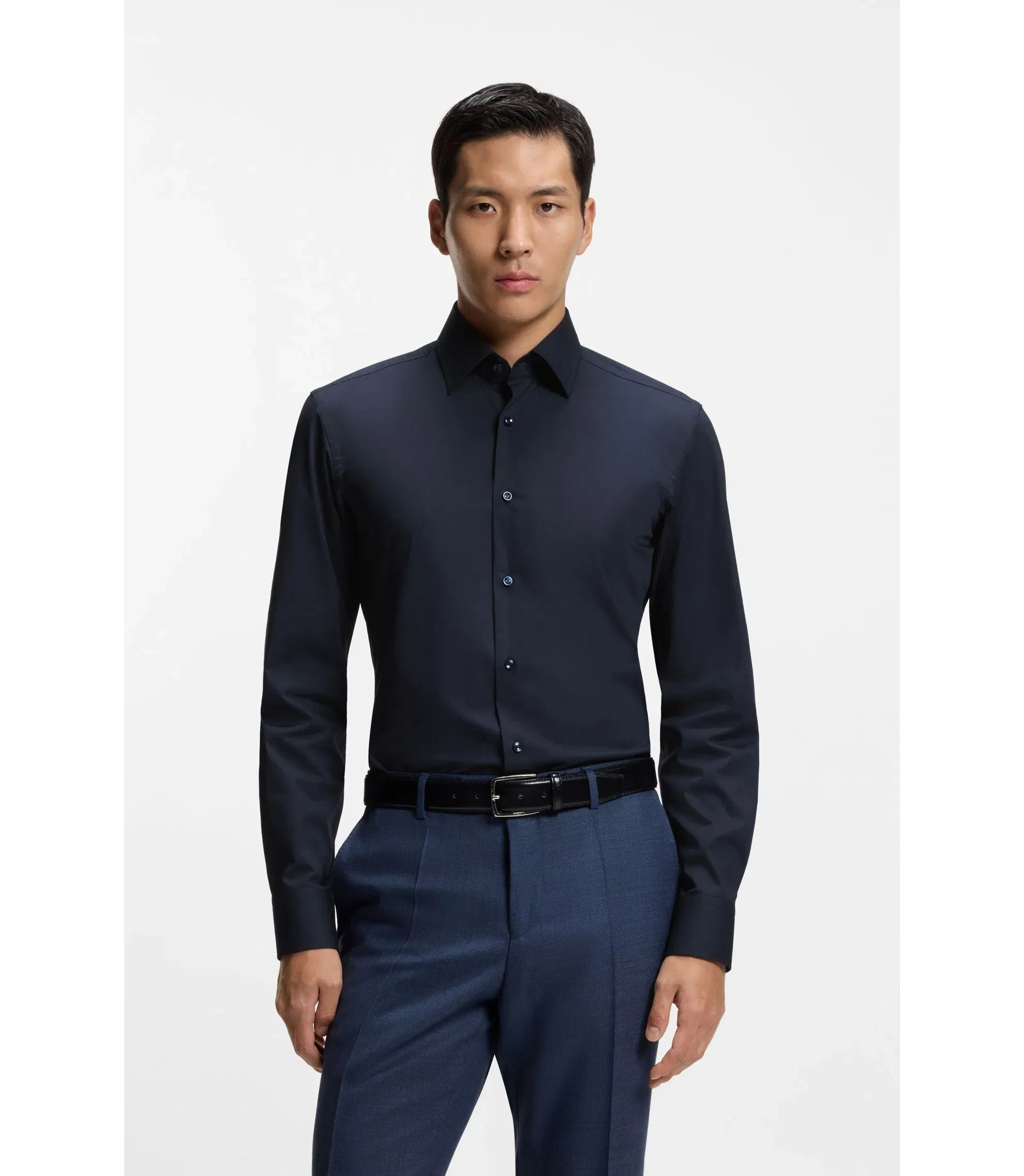 Boss Easy Iron Slim Fit Shirt In Stretch Cotton Poplin Dark Blue