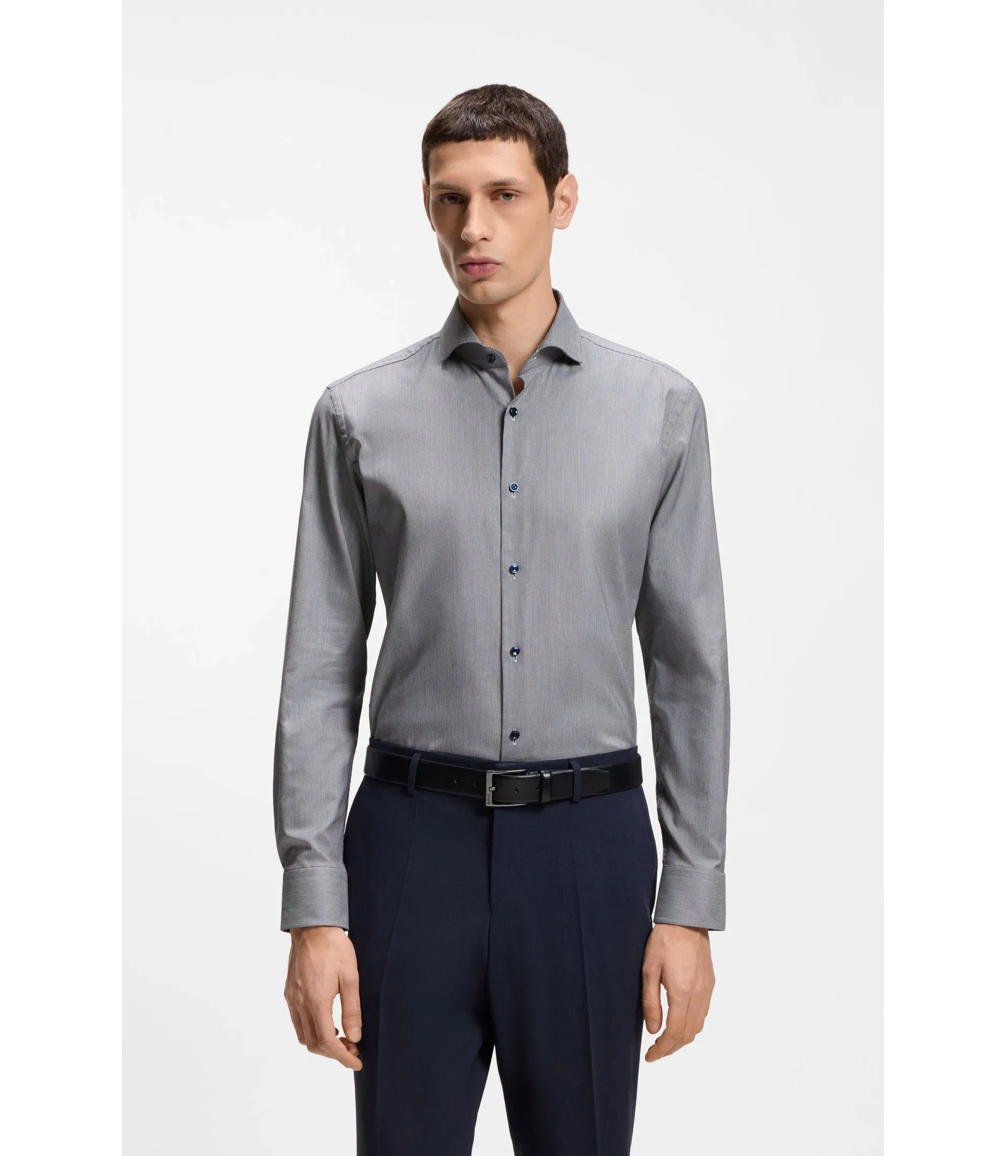 Boss Easy Iron Slim Fit Shirt In Stretch Cotton Dark Blue