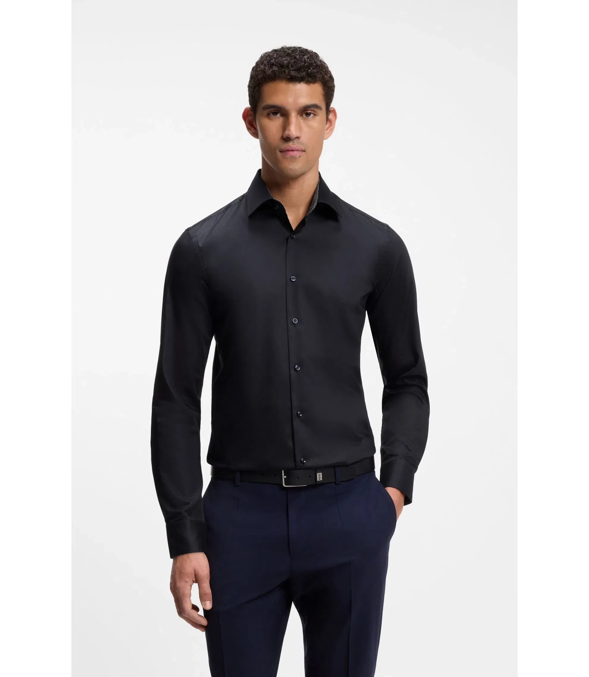 Boss Easy Iron Slim Fit Shirt In Cotton Poplin Dark Blue